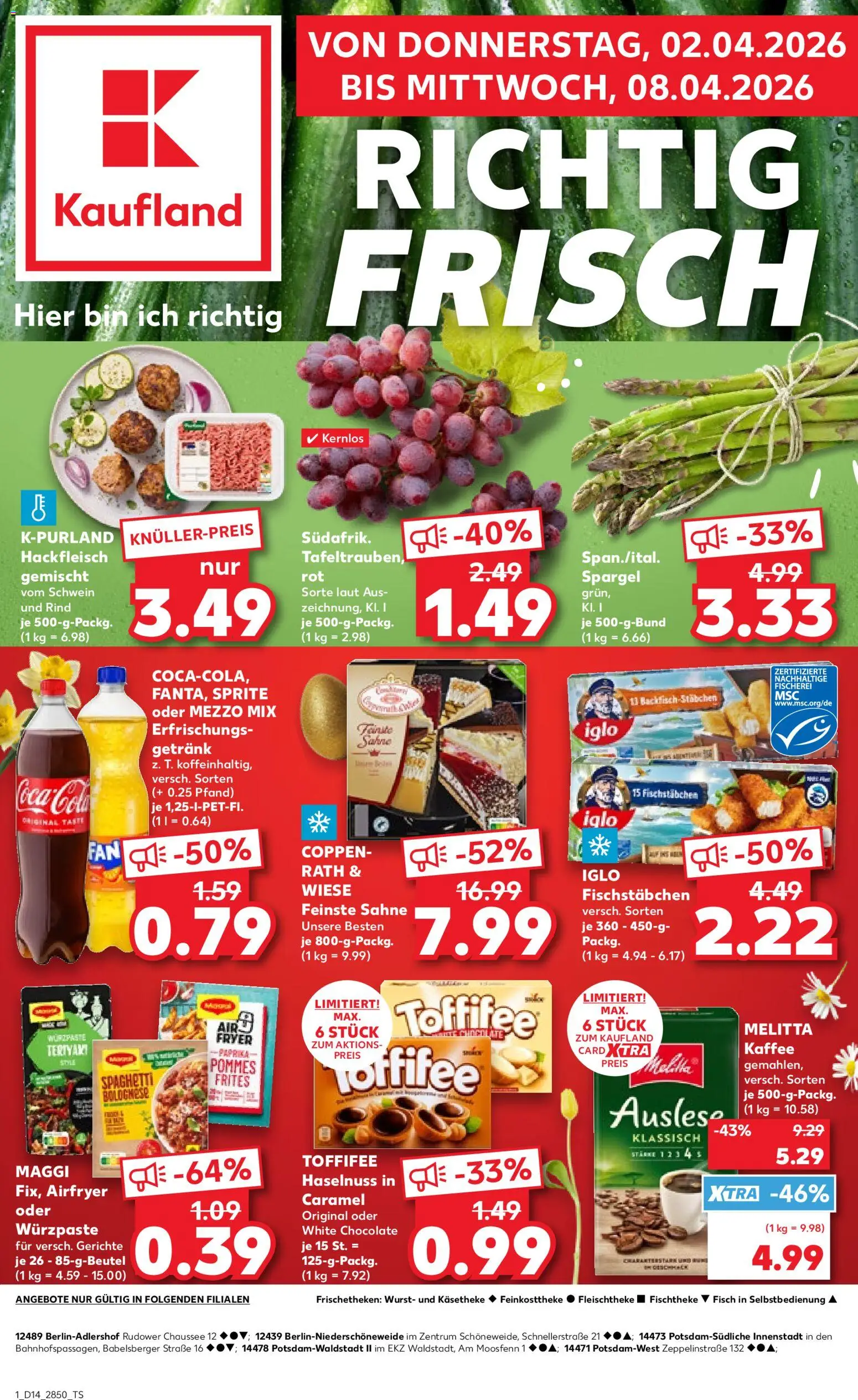 Kaufland Prospekt Potsdam	 – gültig ab 02.04.2026 | Seite: 1 | Produkte: Sprite, Maggi, Pommes, Paprika