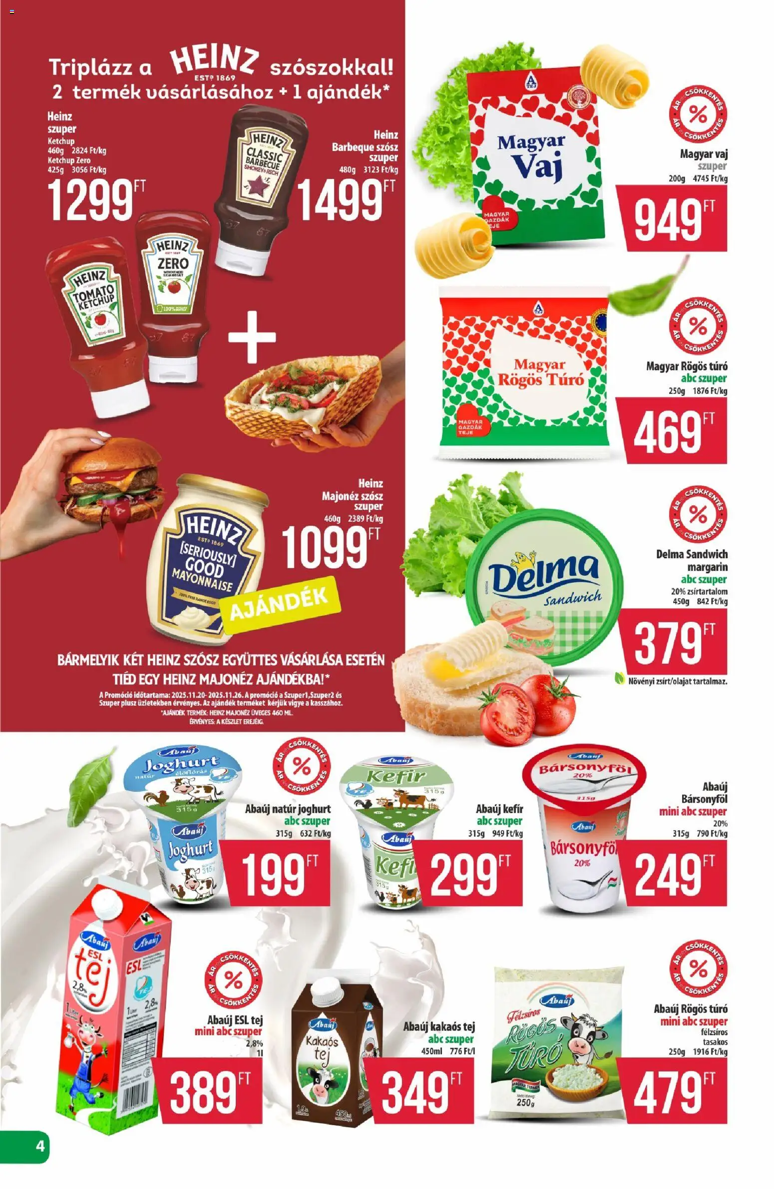 COOP akciós ujság - amely érvényes a következő dátumtól: 20.11.2025 | Oldal: 4 | Termékek: Margarin, Joghurt, Ketchup, Túró