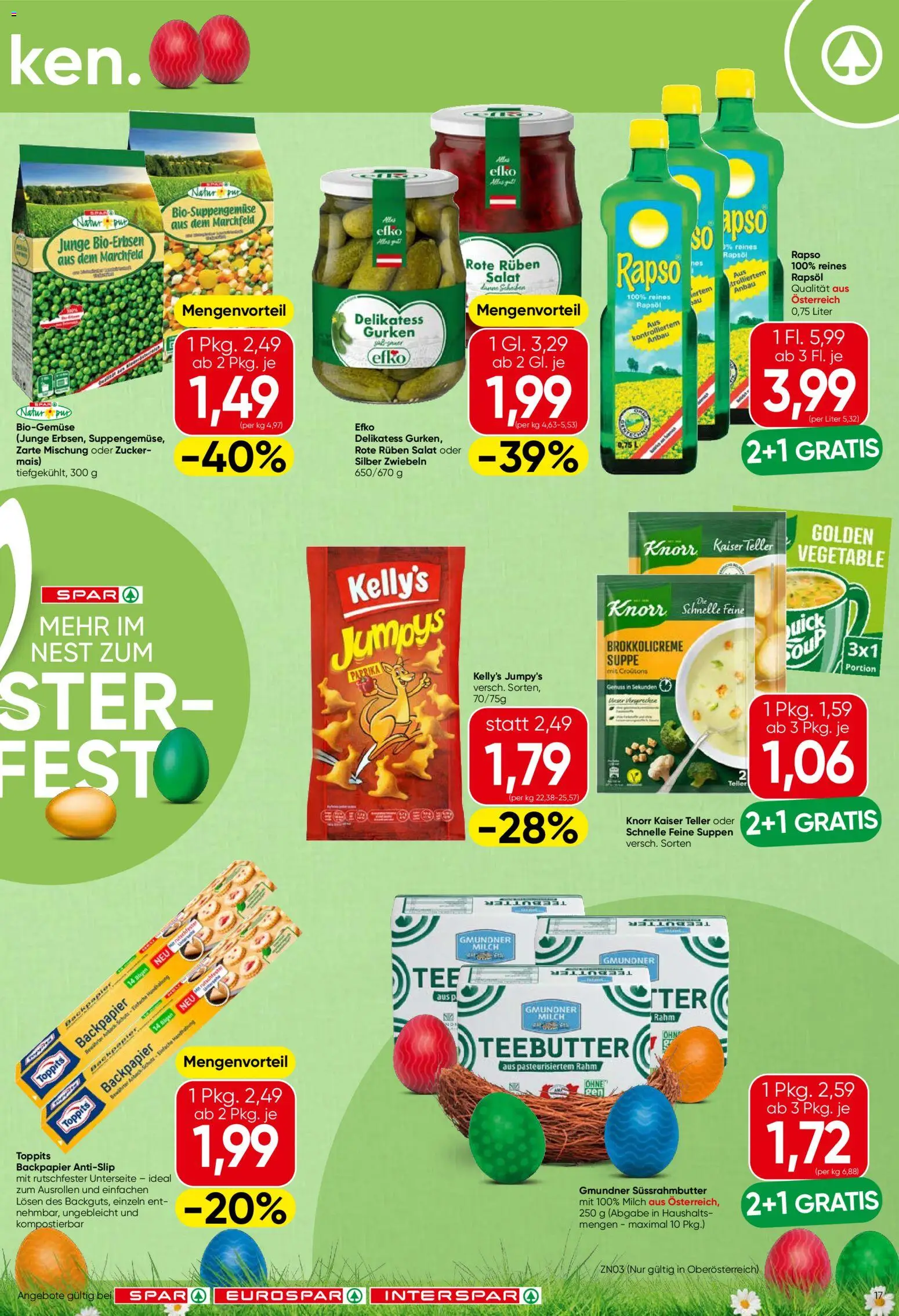 Spar Flugblatt - Oberösterreich gültig ab 26.03.2026 | Seite: 17 | Produkte: Salat, Zwiebeln, Zucker, Milch