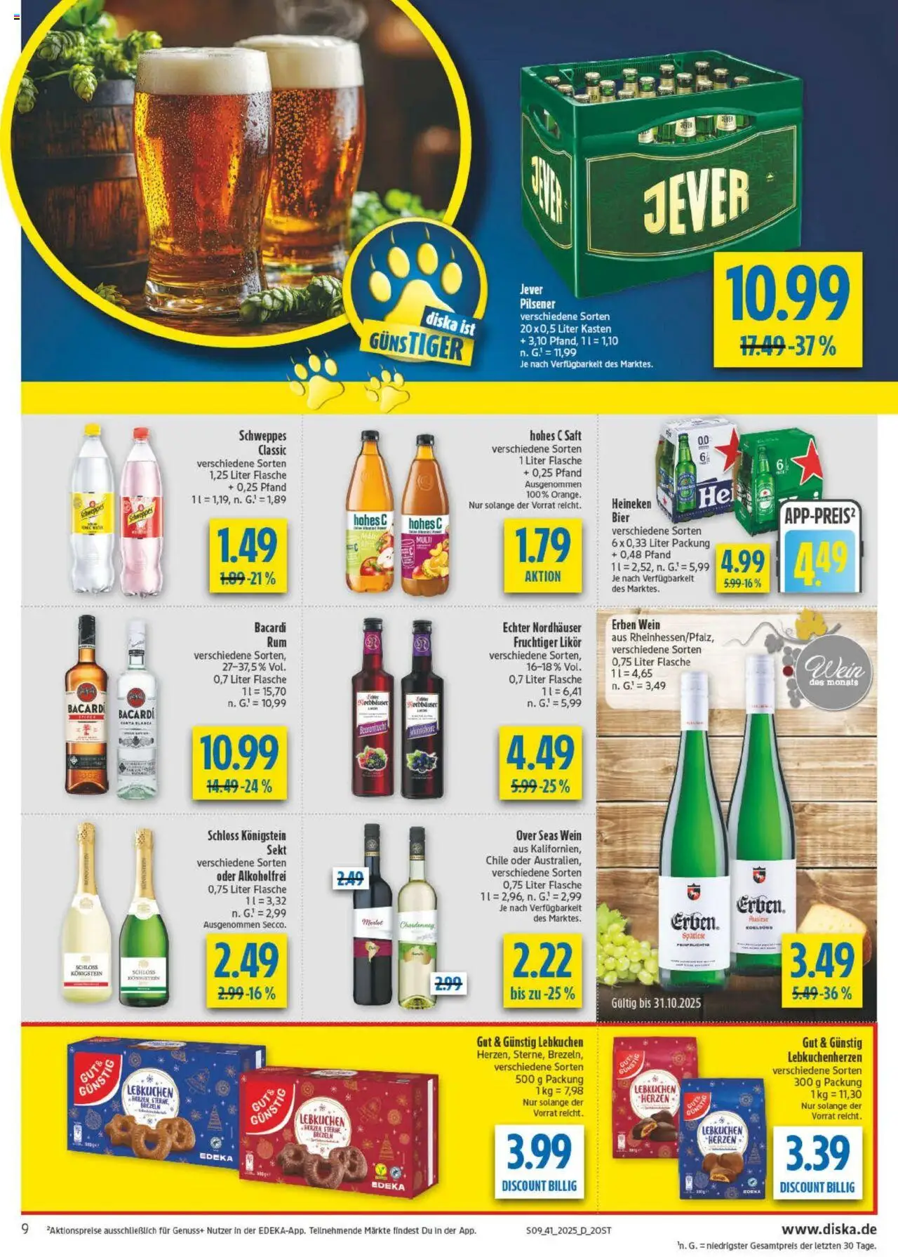Diska - diska Angebote Sachsen-Thüringen KW41 – gültig ab 06.10.2025 | Seite: 9 | Produkte: Sekt, Schweppes, Hohes c, Wein