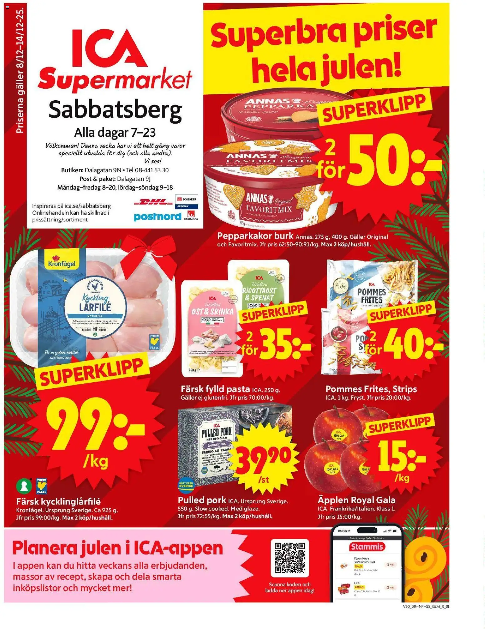 ICA Supermarket reklamblad aktuell från 08.12.2025 | Sida: 1 | Produkter: Galler, Spenat, Äpplen, Pasta