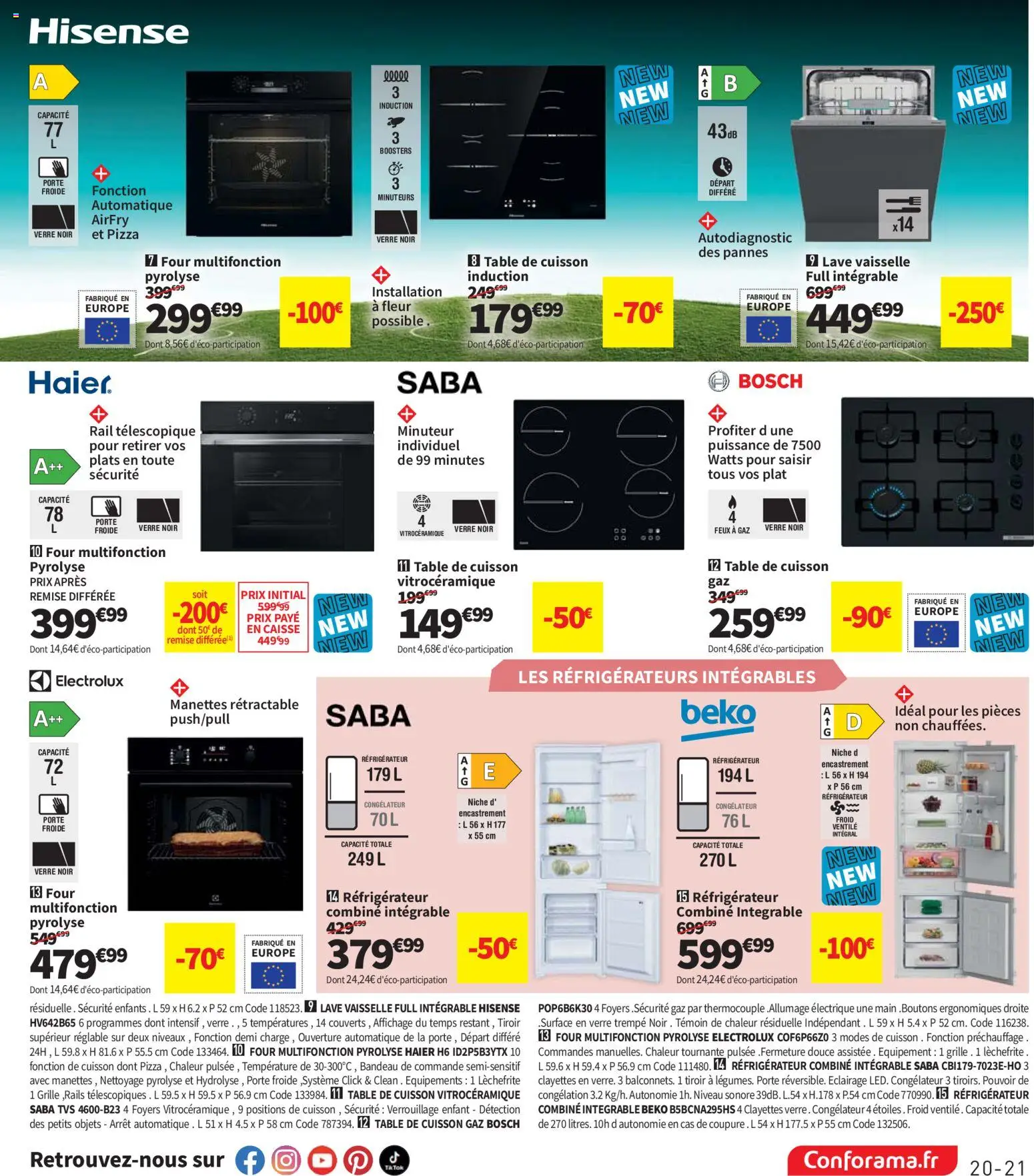 {H1} | Page: 21 | Produits: Réfrigérateur, Congélateur, Four, Porte