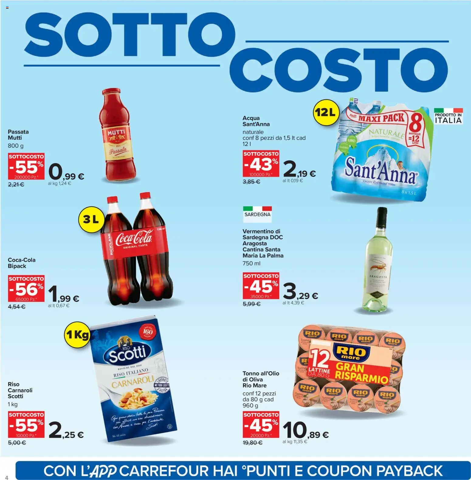 Volantino Carrefour del 06.02.2026 | Pagina: 4 | Prodotti: Riso, Acqua, Tonno, Mutti