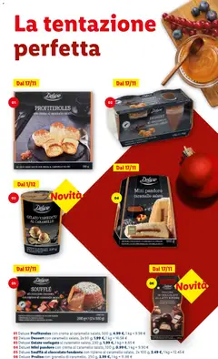 Anteprima del volantino Deluxe Profiteroles con crema al caramello salato, Deliziosi bigne farciti con crema al caramello salato, 500 g valido a partire dal 24.10.2025 | Pagina: 35 | Prodotti: Crema, Gelato, Latte, Pandoro
