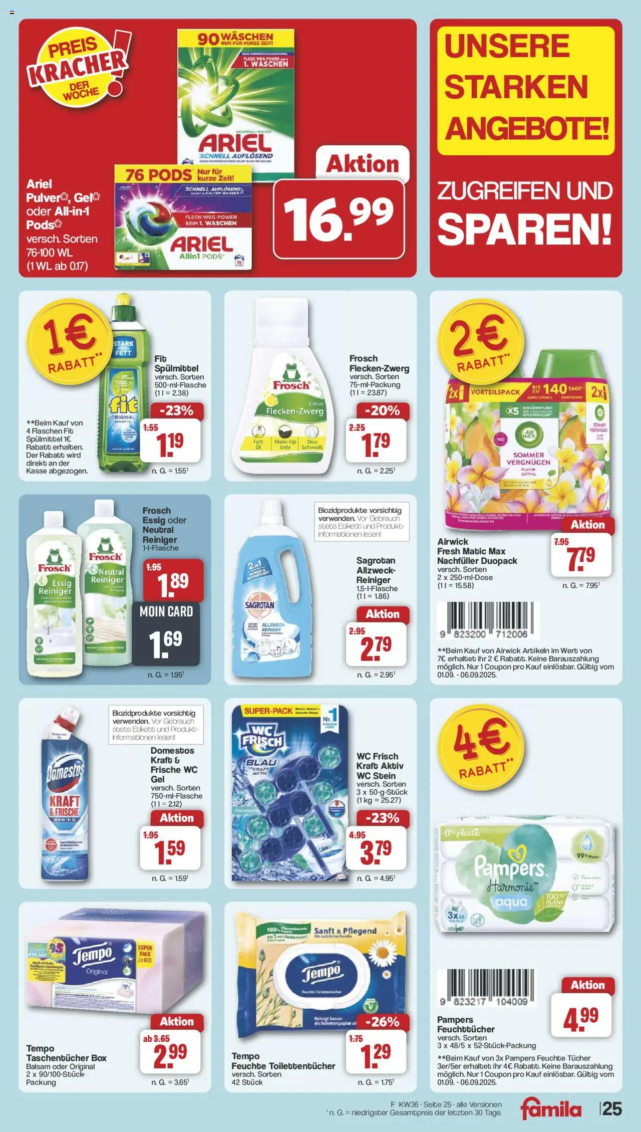 Famila Nordwest Markt - Angebote - gültig ab dem 01.09.2025 | Seite: 29 | Produkte: Essig, Box, Wasser, Tempo