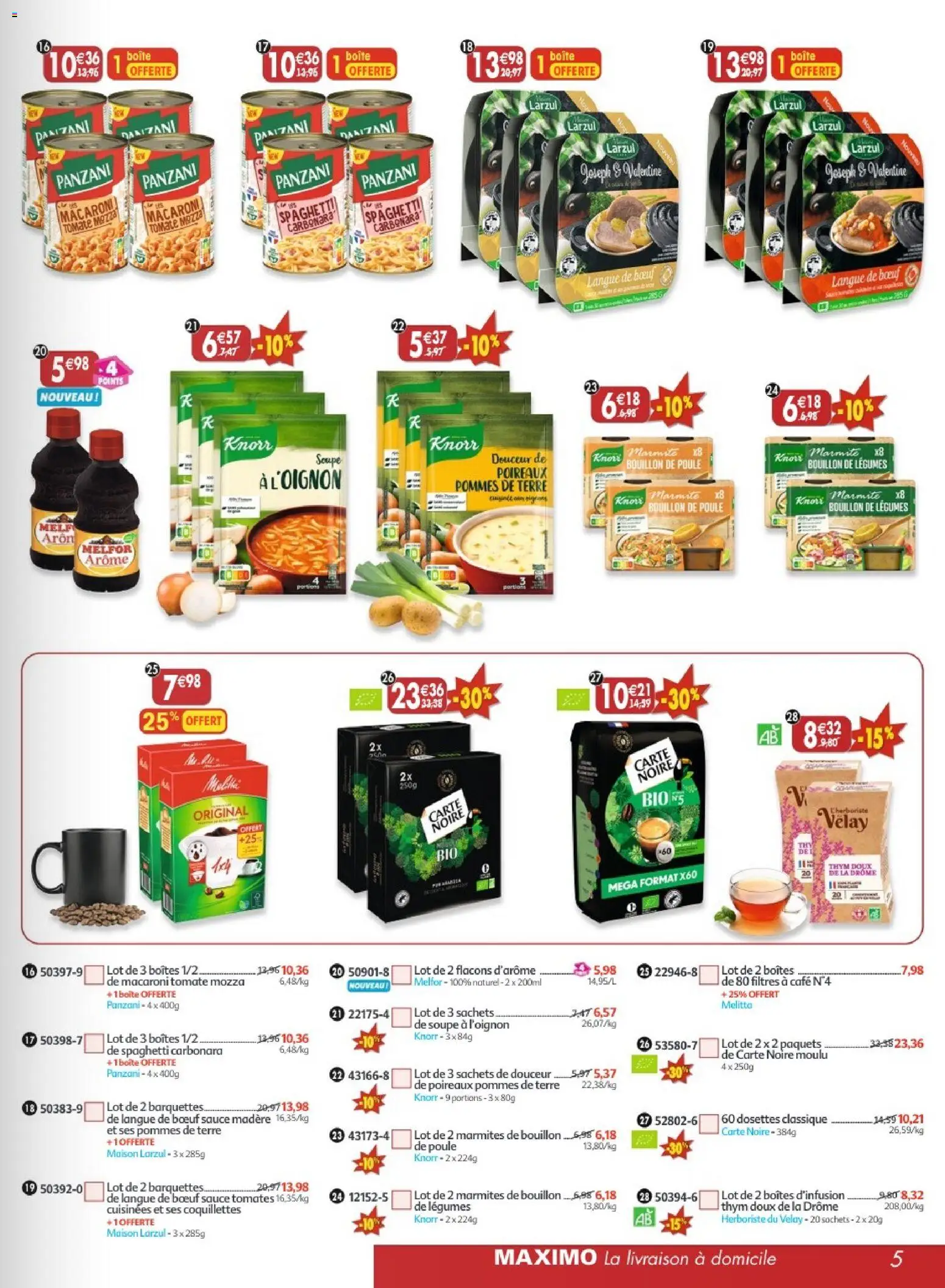 {H1} | Page: 5 | Produits: Soupe, Poireaux, Langue de bœuf, Pommes