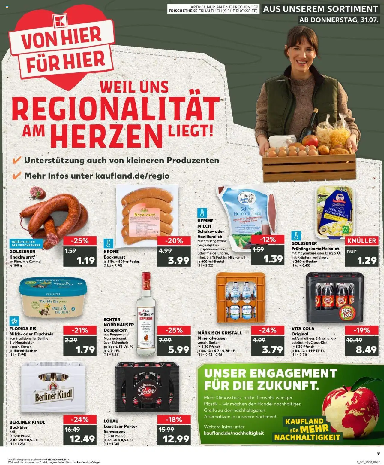Kaufland prospekt Schwedt	 - gültig ab dem 31.07.2025 | Seite: 9 | Produkte: Milch, Mineralwasser, Vita cola, Salat