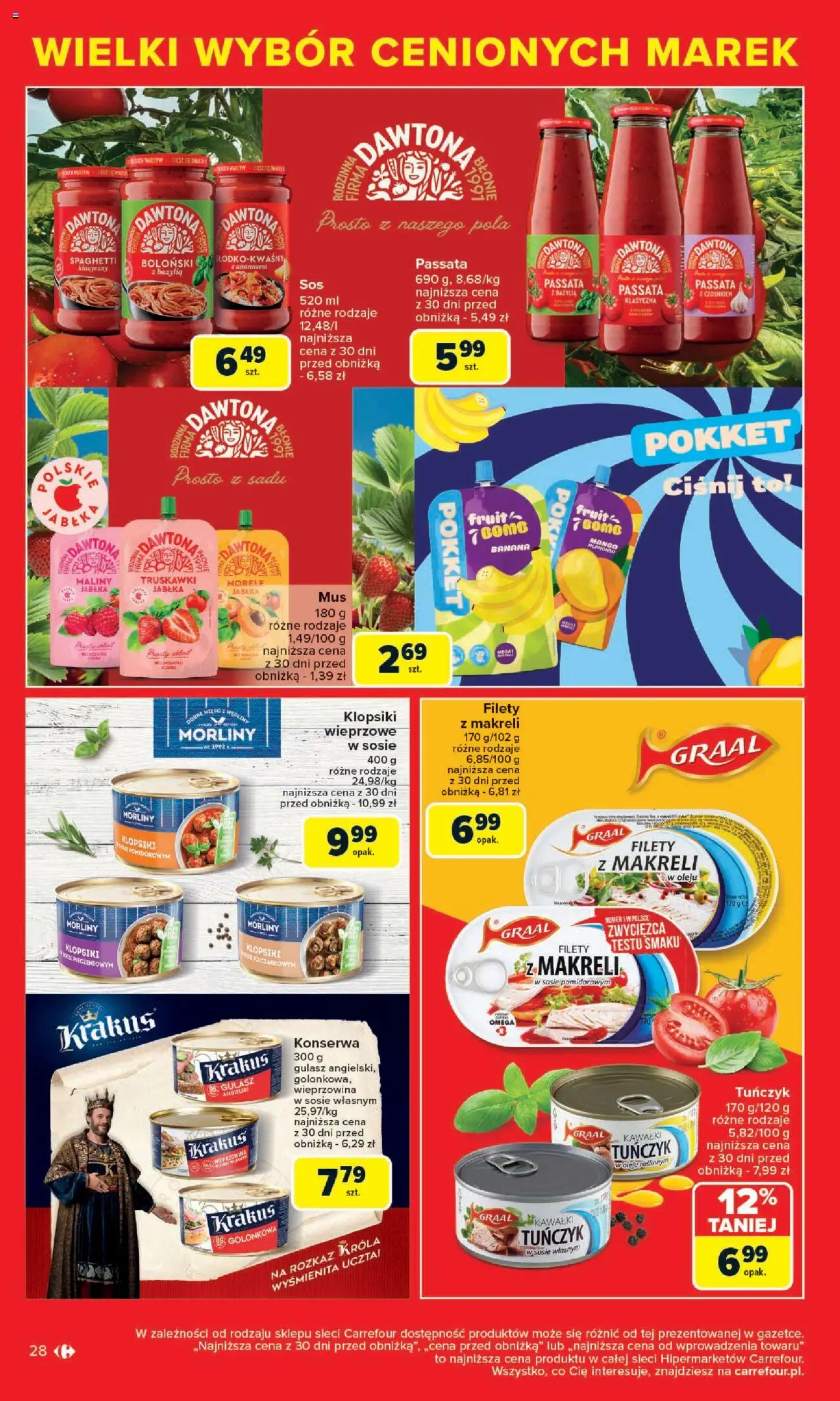 Carrefour Gazetka - Cenione marki, super ceny od 04.08.2025 | Strona: 28 | Produkty: Maliny, Morele, Filety z makreli w sosie pomidorowym, Wieprzowina