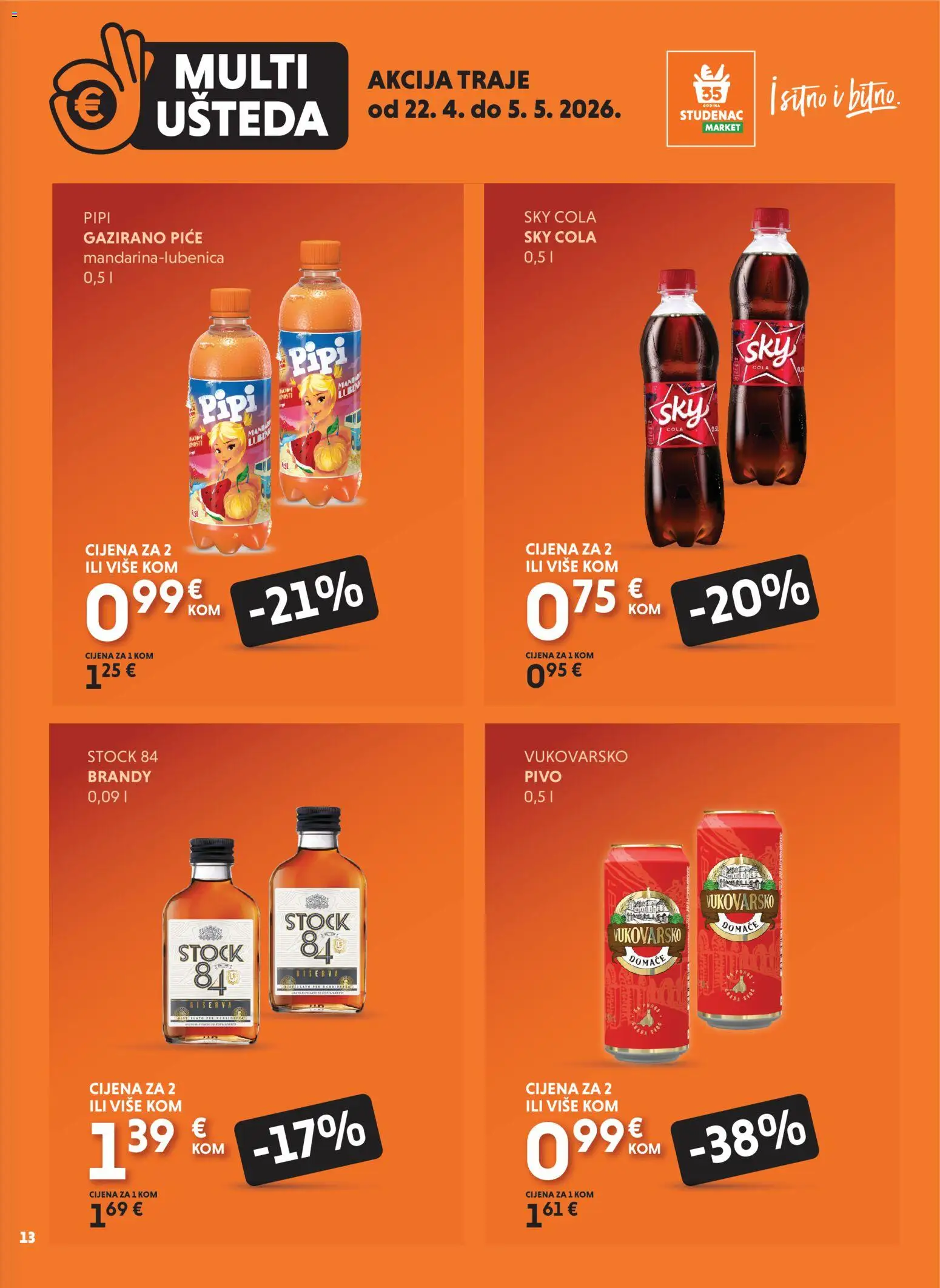 Studenac katalog | vrijedi od 22.04.2026 | Stranica: 13 | Proizvodi: Sky Cola, Pivo