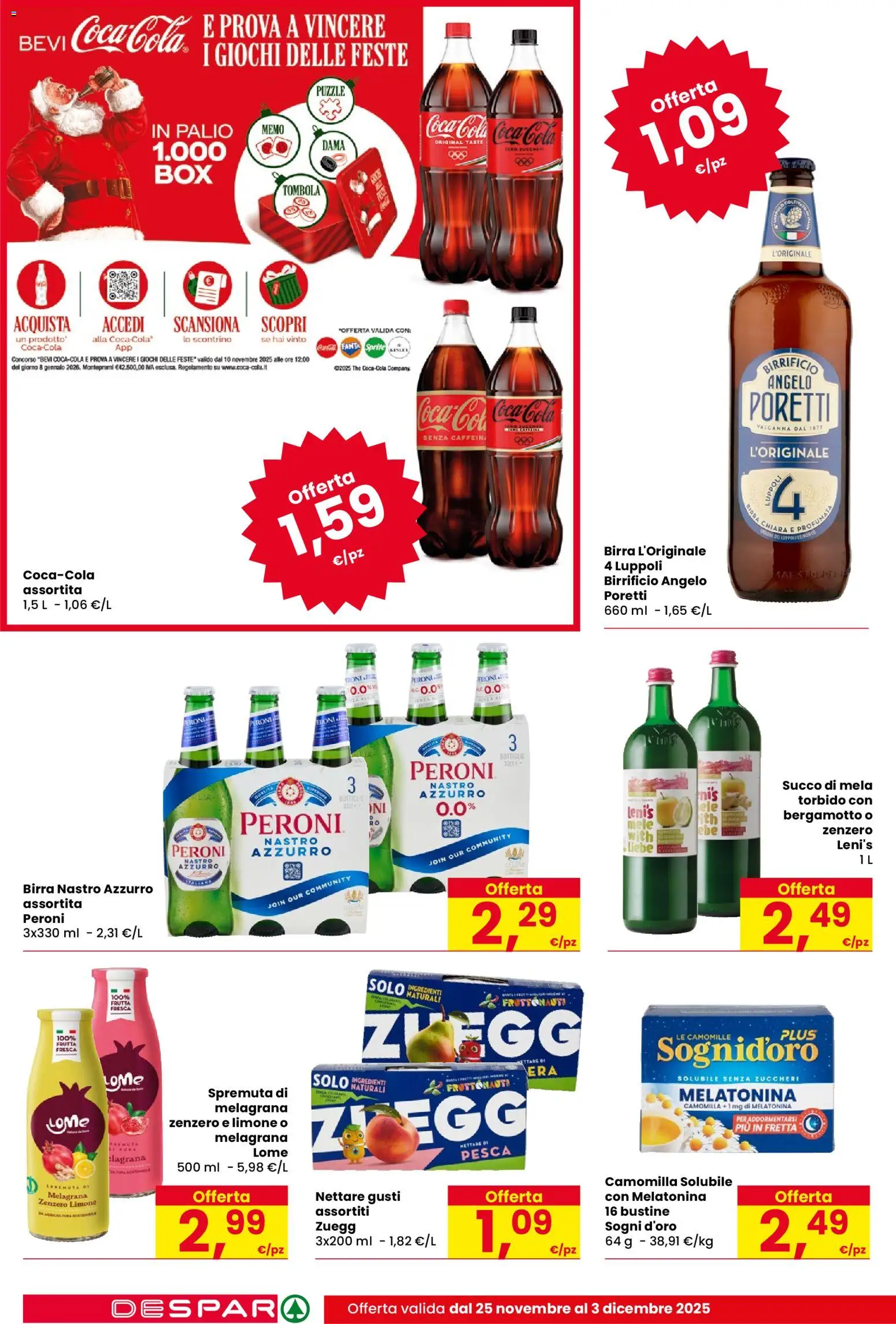 Volantino Despar del 25.11.2025 | Pagina: 22 | Prodotti: Succo, Birra, Mele, Coca Cola