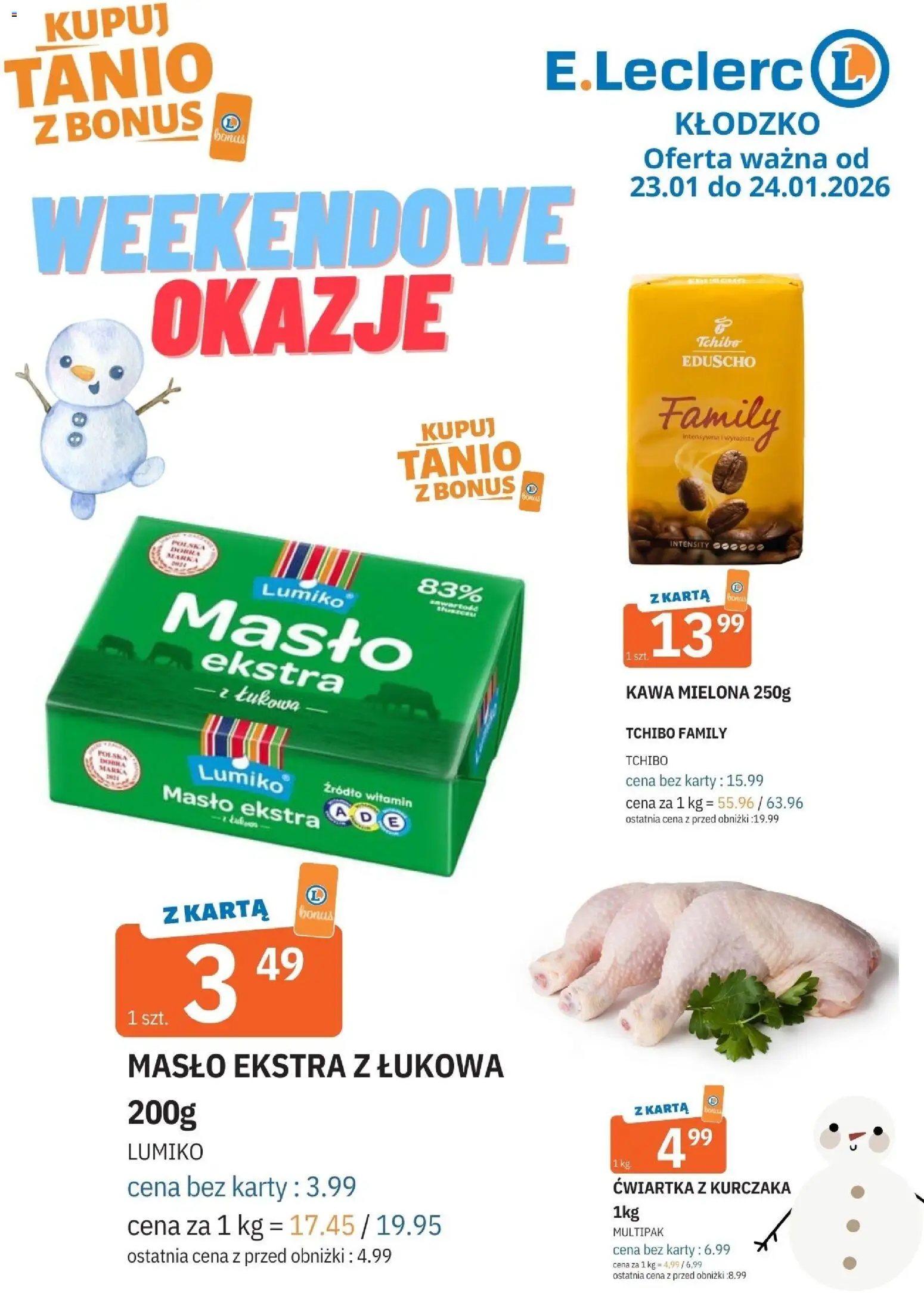 E.Leclerc Gazetka - Kłodzko od 23.01.2026 | Strona: 1 | Produkty: Karta, Tchibo, Kawa, Ćwiartka z kurczaka