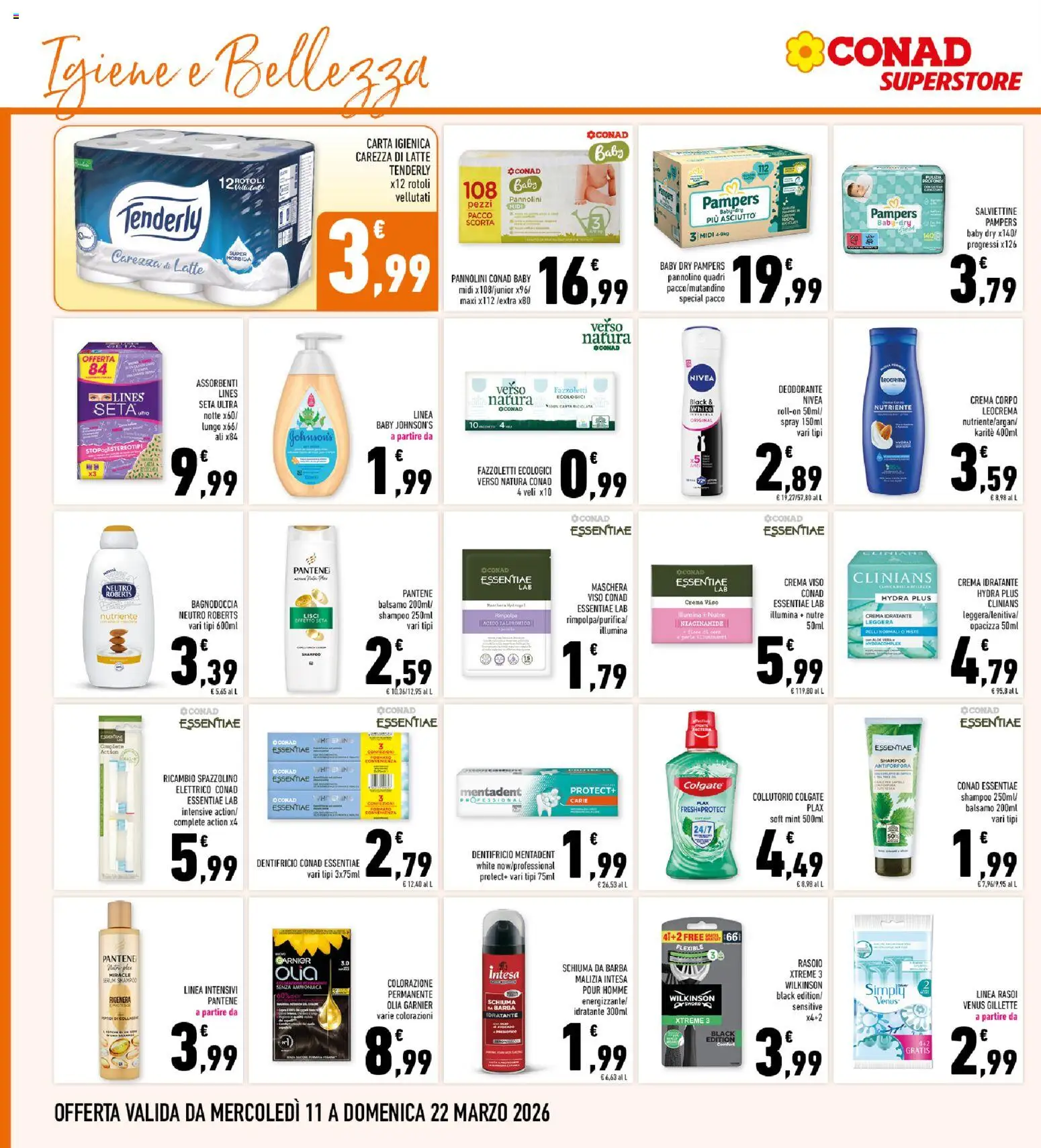 Volantino Conad del 11.03.2026 | Pagina: 30 | Prodotti: Carta igienica, Deodorante, Fazzoletti, Pampers