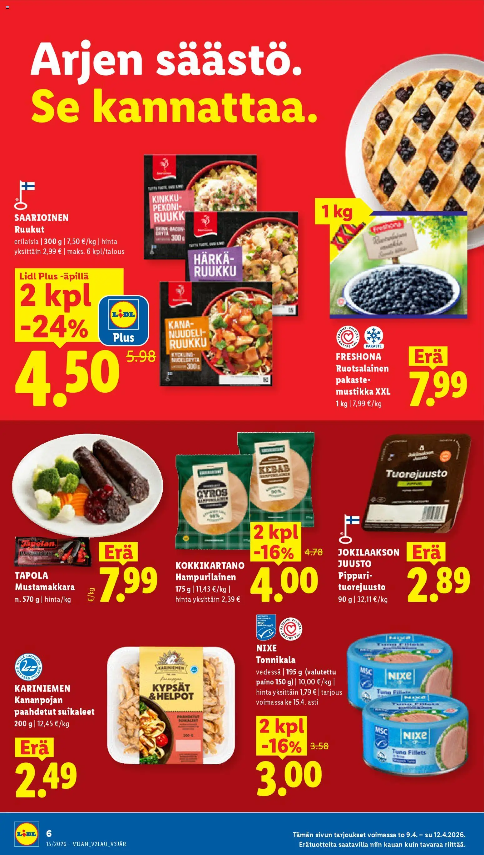 Lidl tarjoukset – voimassa 09.04.2026 alkaen | Sivu: 6 | Tuotteet: Kinkku, Pippuri, Hampurilainen, Tonnikala