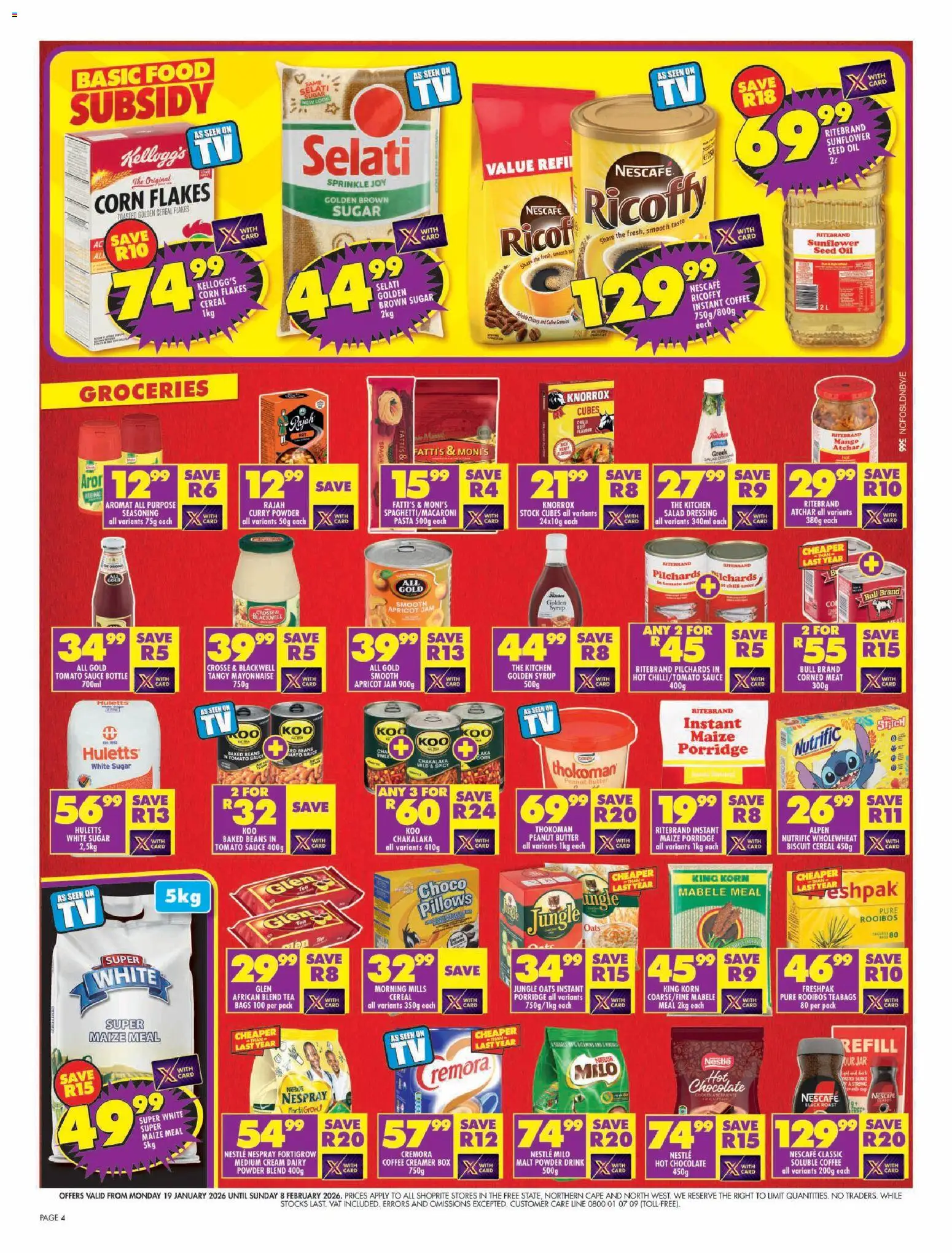 New Shoprite catalogue – valid from 19.01.2026 | Page: 4 | Products: Jam, Salad dressing, Hot chocolate, Flakes