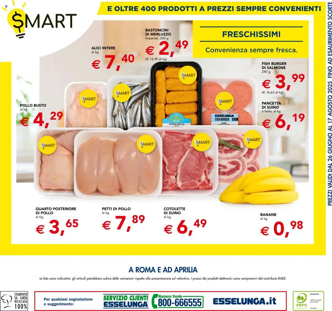 Volantino Esselunga S del 26.06.2025 | Pagina: 8 | Prodotti: Pollo, Salmone, Banane, Alici