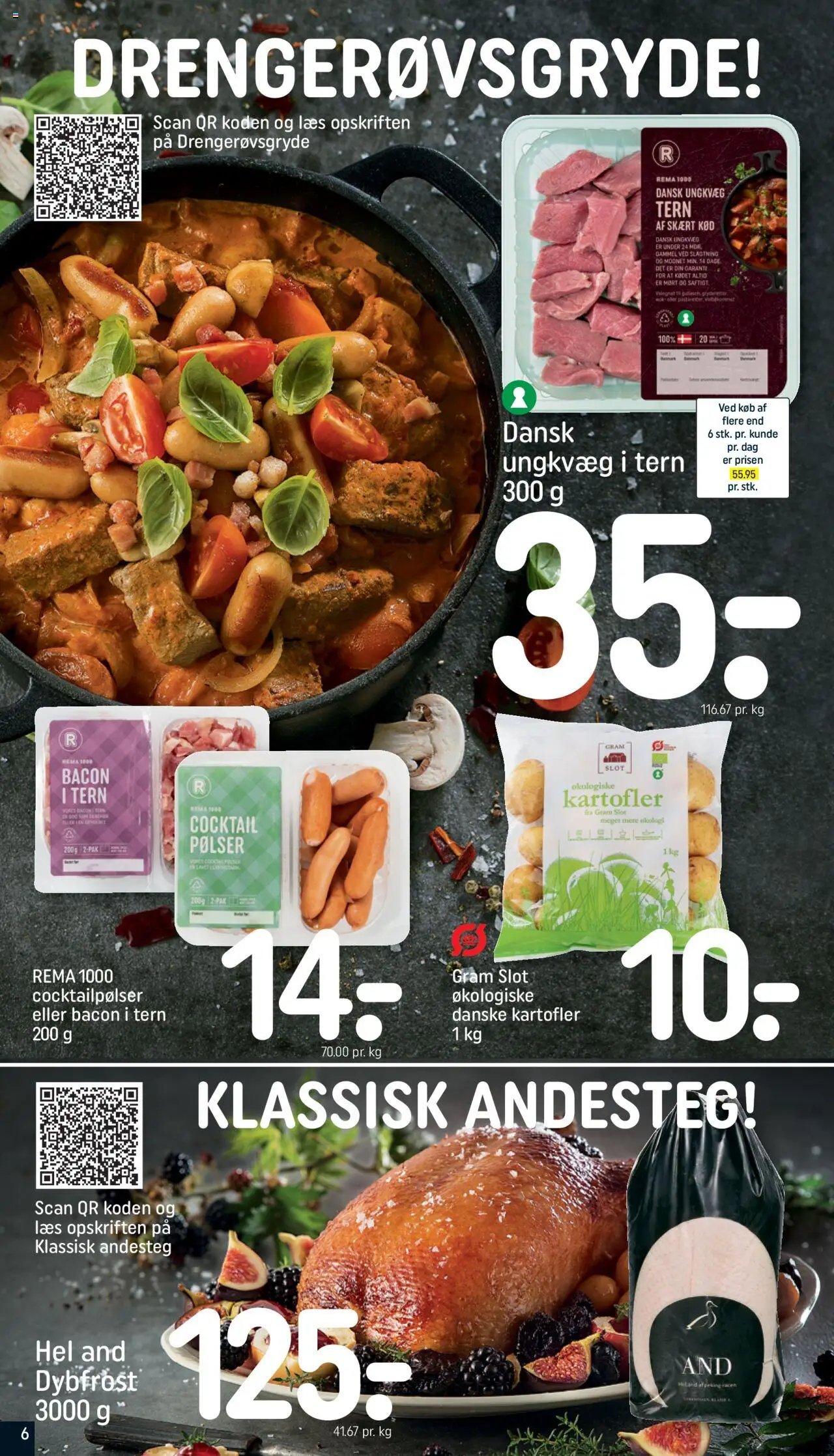 Rema 1000 tilbudsavis – gyldig fra 19.10.2025 | Side: 6 | Produkter: Pølser, Cocktailpølser, Kartofler, Bacon
