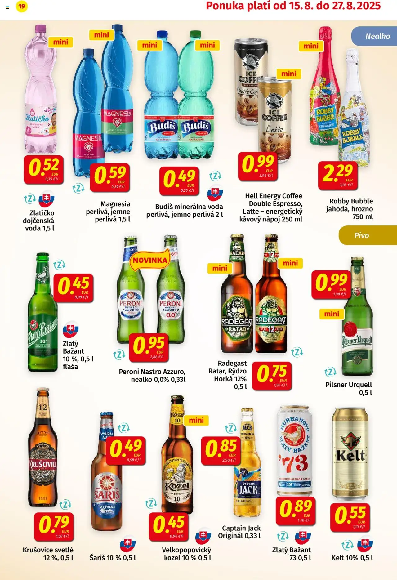 Koruna leták │ platný od 15.08.2025 | Strana: 19 | Produkty: Pivo, Radegast, Budiš, Šariš