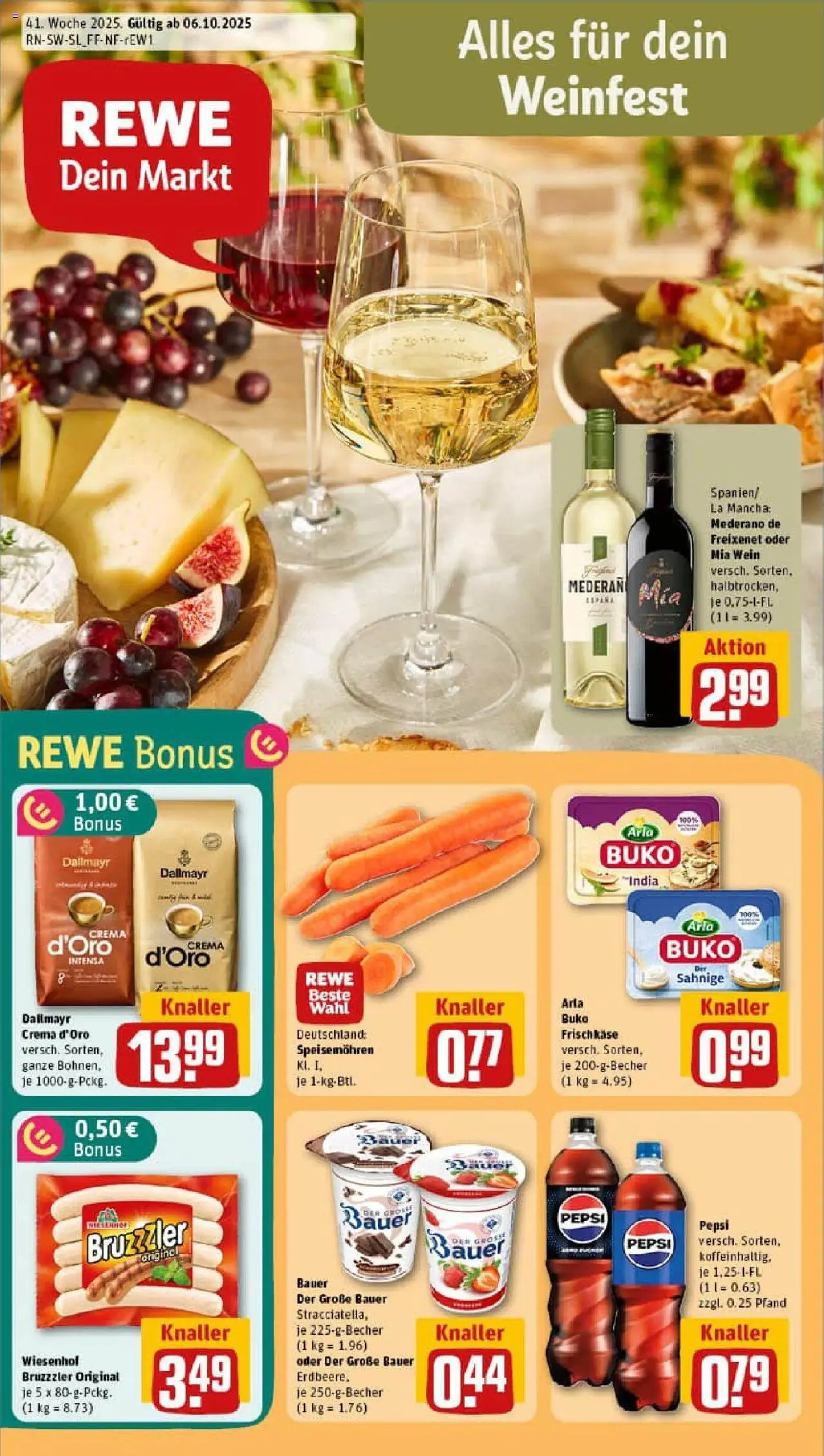 Rewe prospekt Schmelz	 – gültig ab 06.10.2025 | Seite: 1 | Produkte: Freixenet, Arla buko, Pepsi, Frischkase