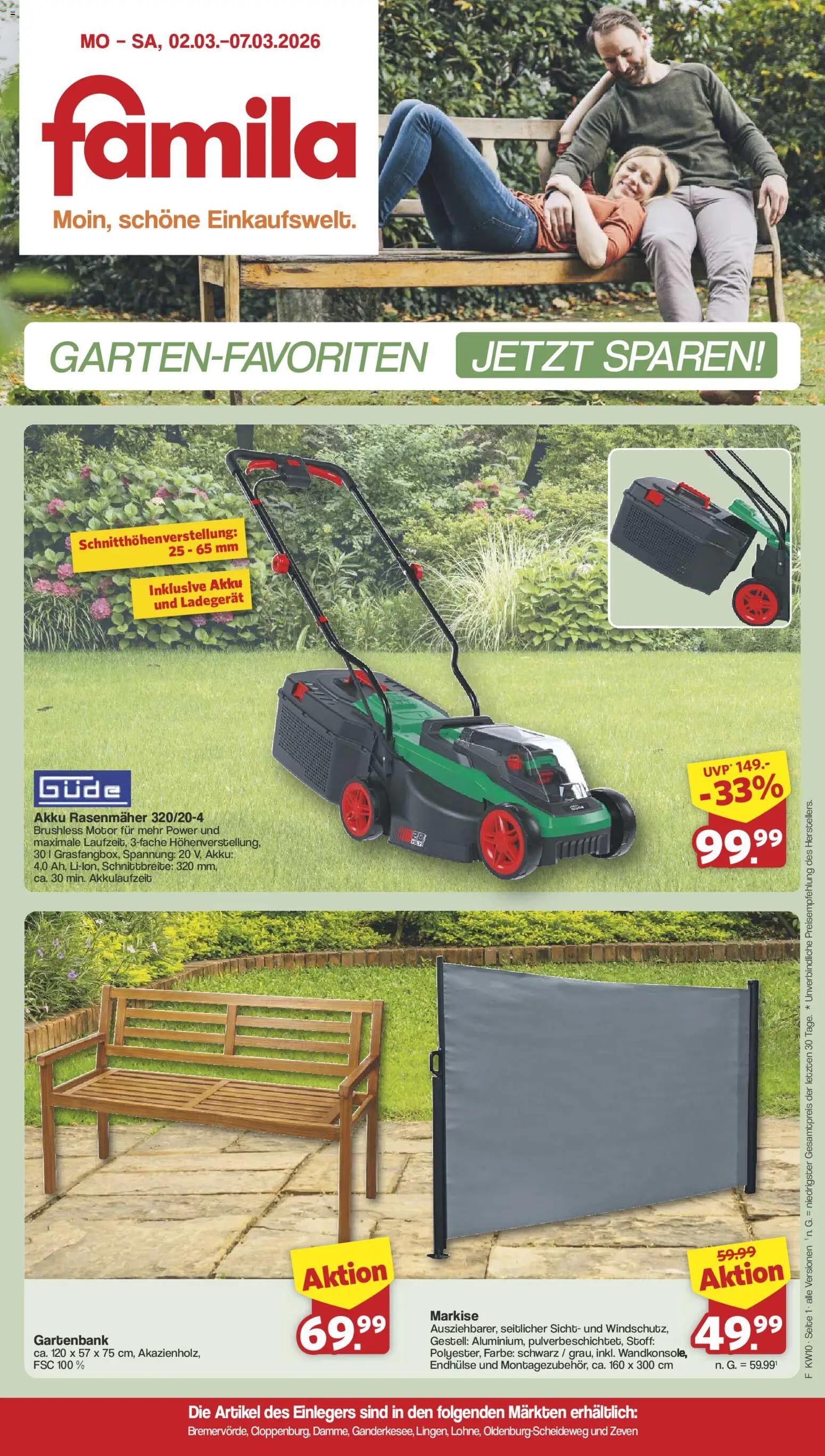Famila Nordwest Garten-favoriten – gültig ab 02.03.2026 | Seite: 1 | Produkte: Rasenmäher, Ladegerät