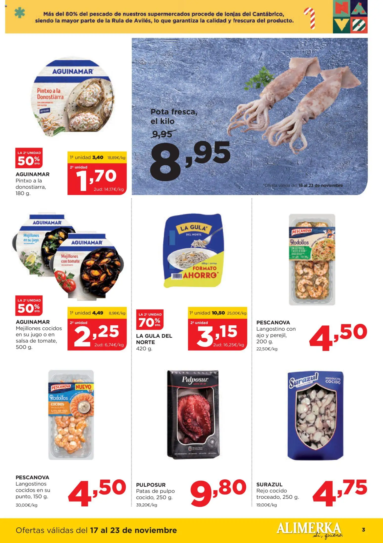 Alimerka folleto Asturias │ válido desde el 17.11.2025 | Página: 3 | Productos: Jugo, Pescado, Langostino