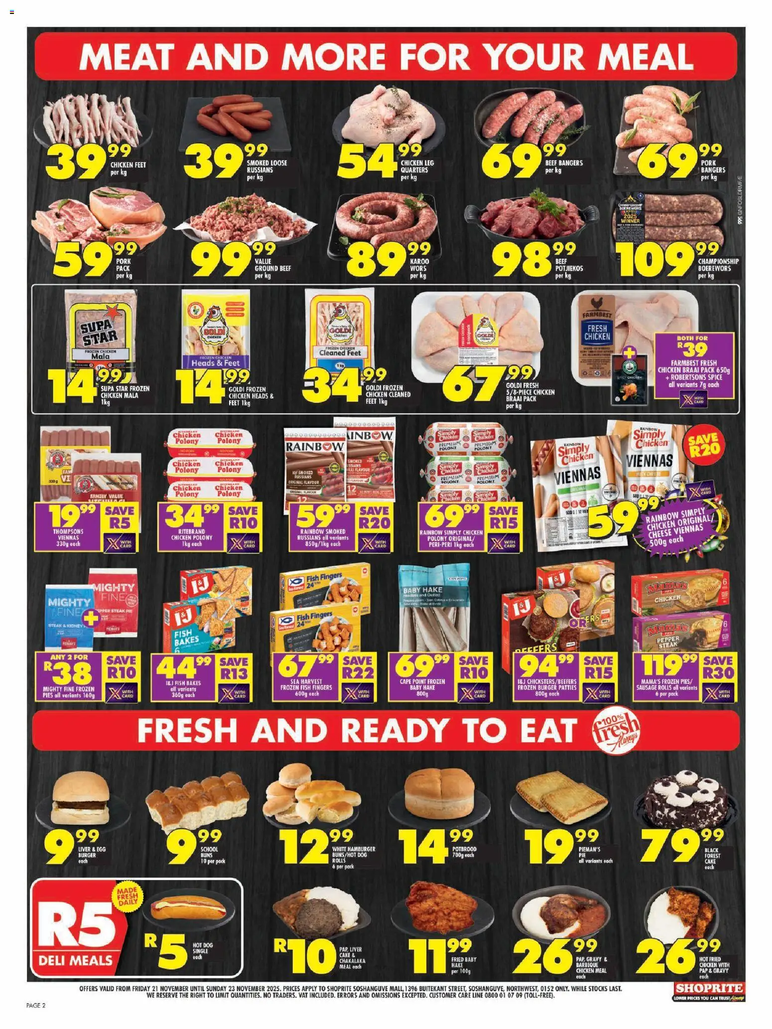 New Shoprite catalogue – valid from 21.11.2025 | Page: 2 | Products: Steak, Polony, Gravy, Sausage