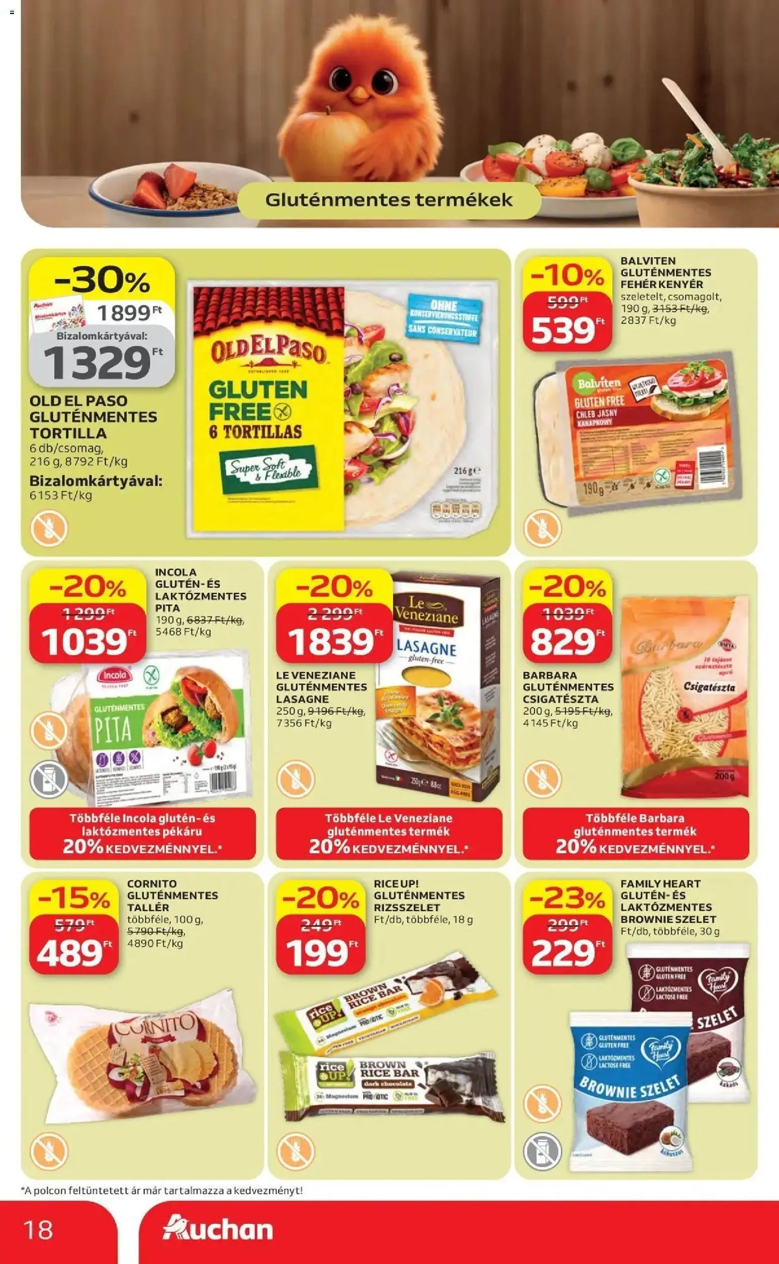 Auchan akciós ujság - amely érvényes a következő dátumtól: 16.04.2026 | Oldal: 18 | Termékek: Pita, Lasagne, Gluténmentes, Brownie