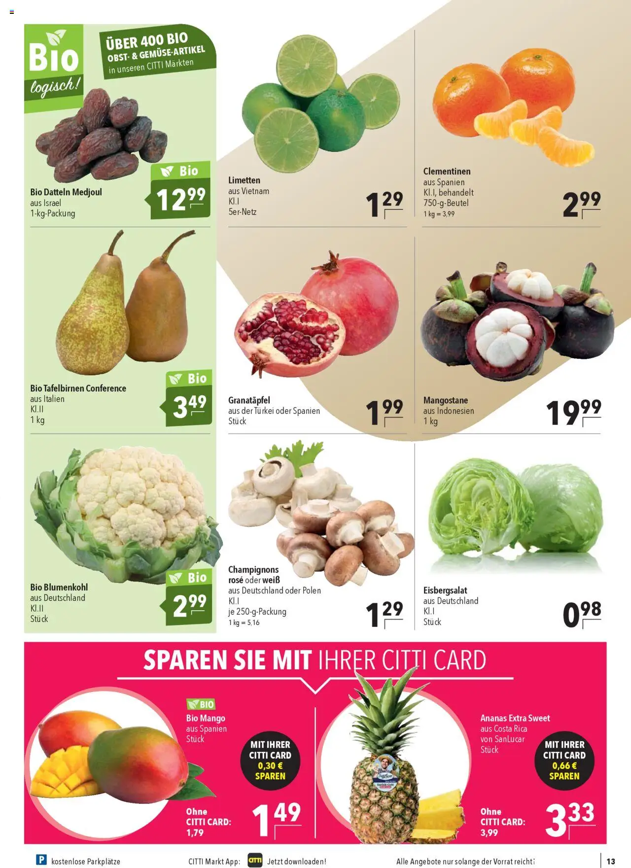 CITTI Markt Prospekt 	 – gültig ab 24.09.2025 | Seite: 13 | Produkte: Granatapfel, Eisbergsalat, Champignons, Obst