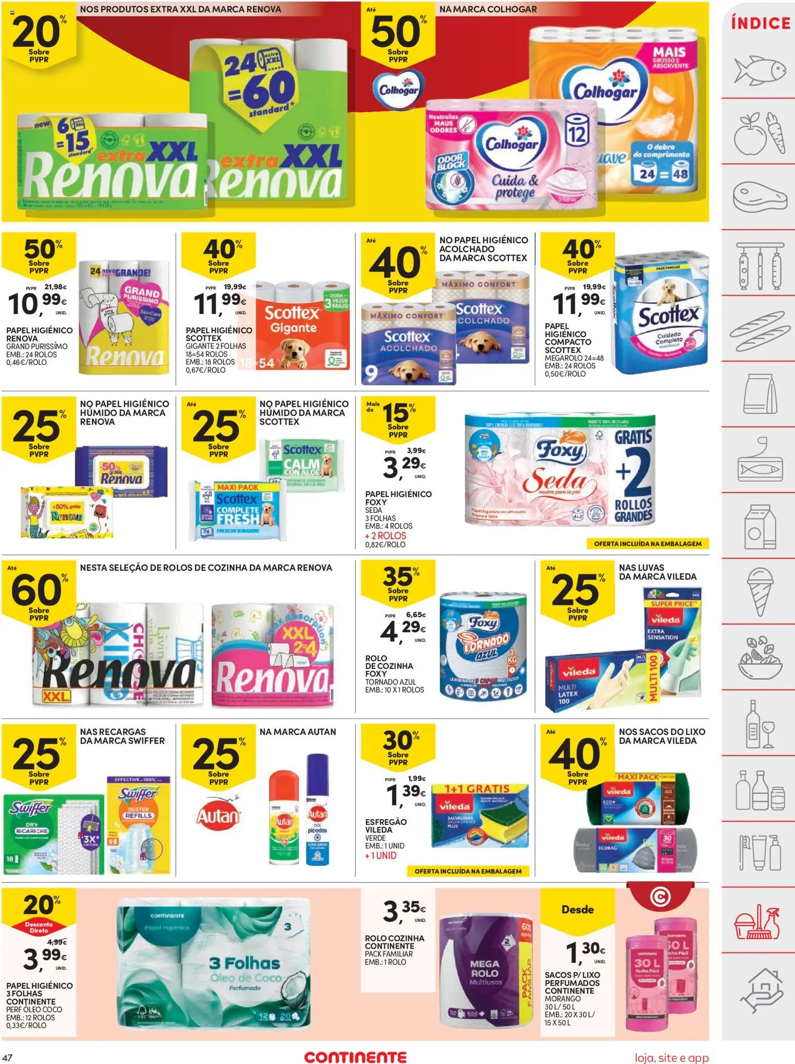 Continente folheto │ válido de 28.04.2026 | Página: 47 | Produtos: Luvas, Esfregão, Papel higiénico, Óleo