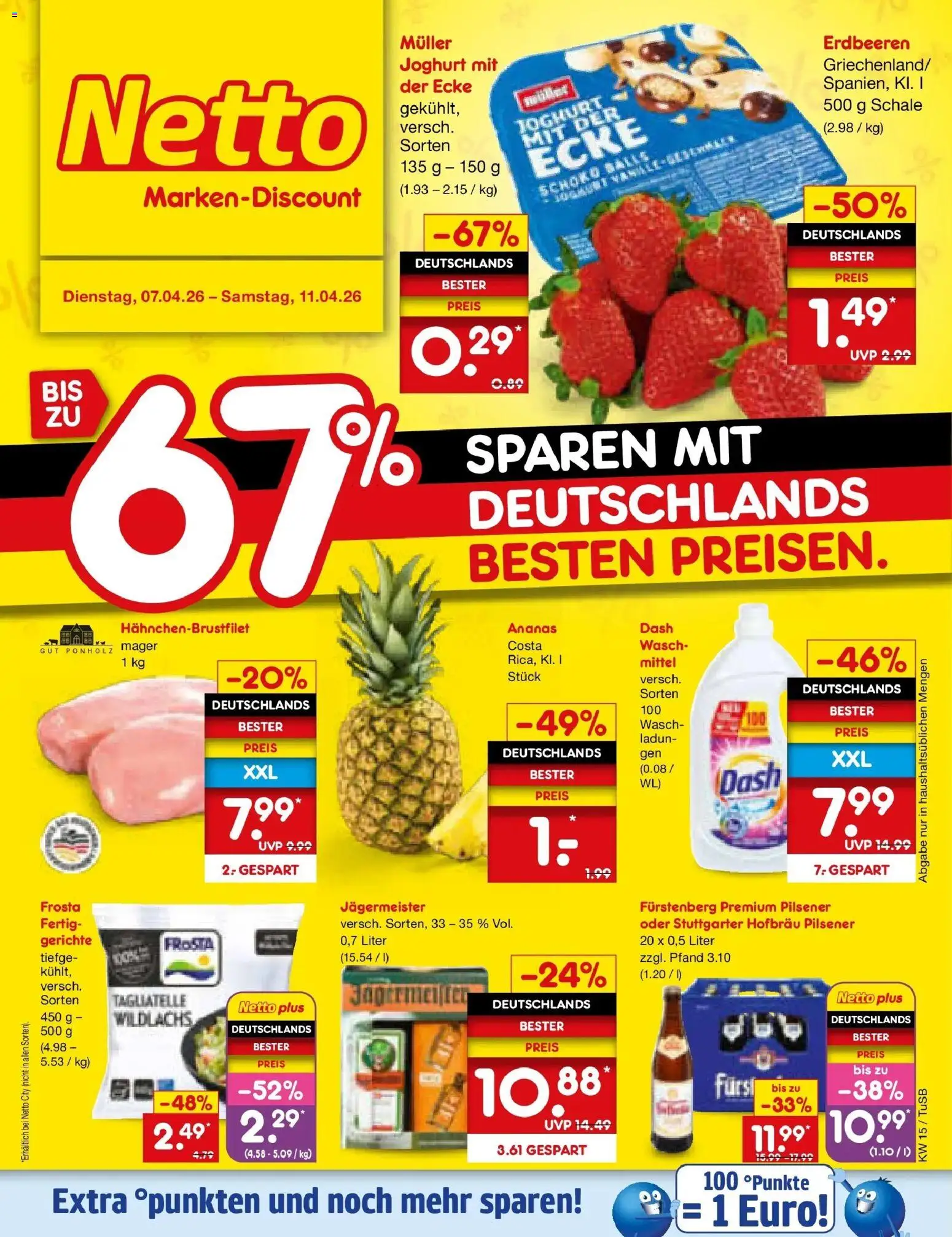 Netto Marken-Discount Prospekt Lahr-Langenwinkel	 – gültig ab 07.04.2026 | Seite: 1 | Produkte: Joghurt, Frosta, Jägermeister, Erdbeeren