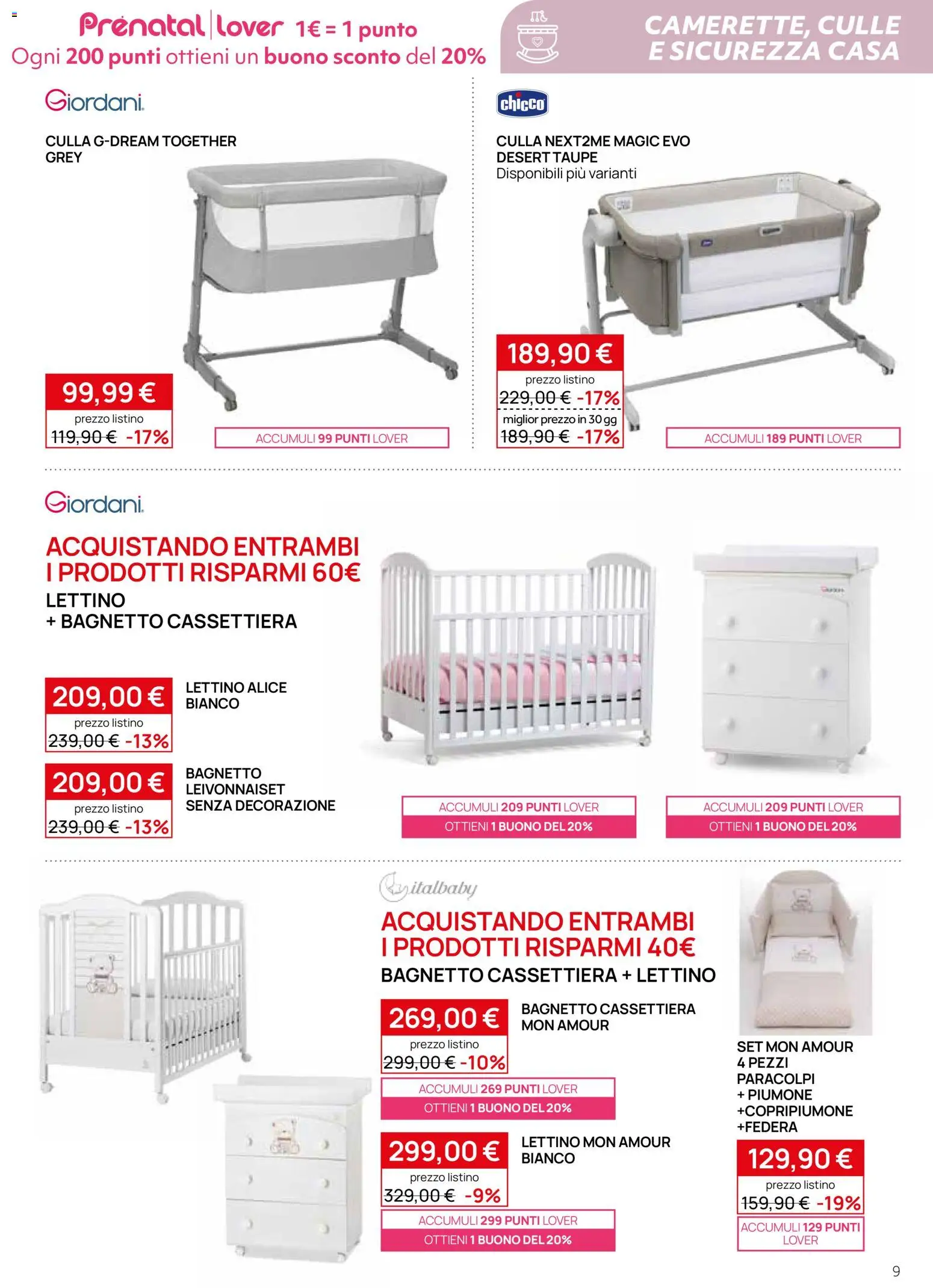 Volantino Prenatal del 09.01.2026 | Pagina: 9 | Prodotti: Lettino, Culla, Bagnetto, Federa