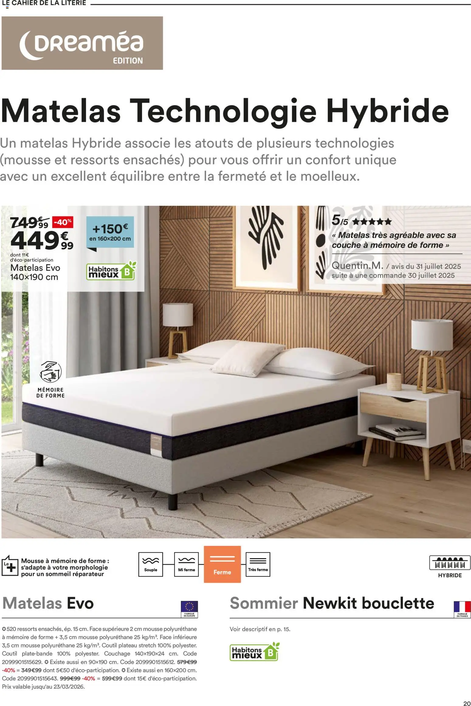 {H1} | Page: 20 | Produits: Mousse, Matelas, Sommier, Literie