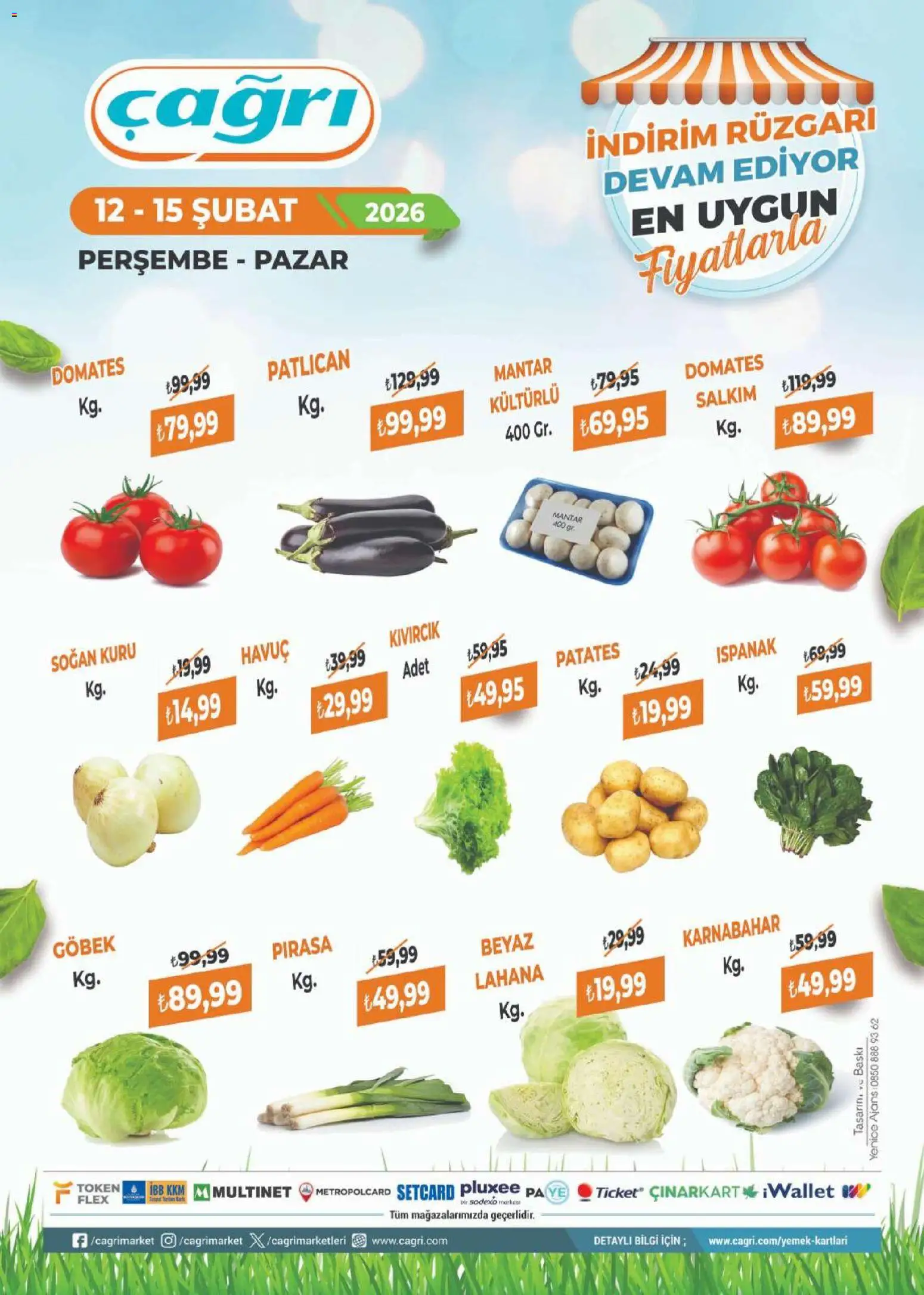 Çağrı Market - Manav Katalog - 12.02.2026 tarihinden itibaren geçerlidir | Sayfa: 1 | Ürünler: Pırasa, Domates, Havuç, Lahana