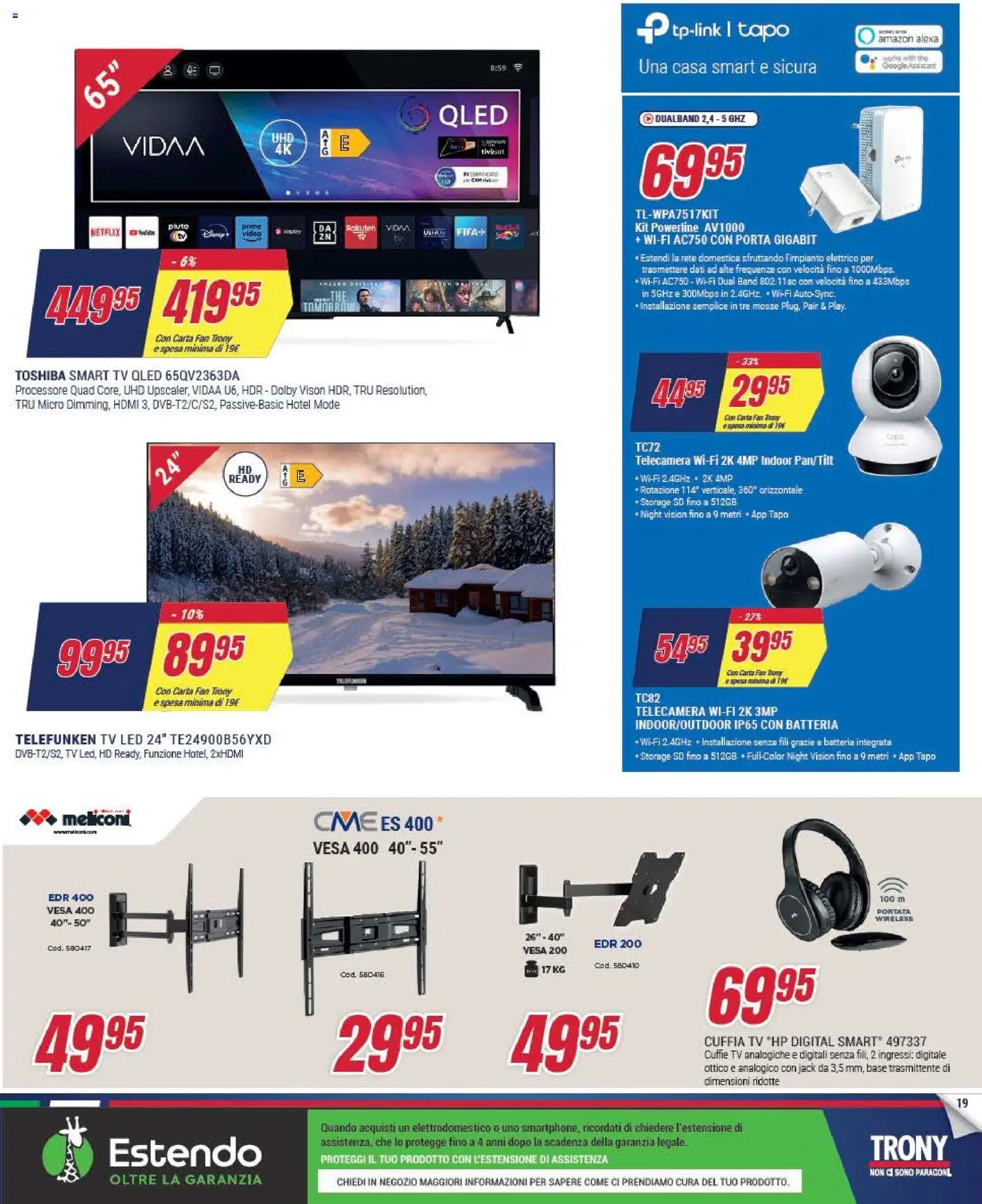 Volantino Trony del 27.12.2025 | Pagina: 19 | Prodotti: smart TV, TV, Cuffie, Fan