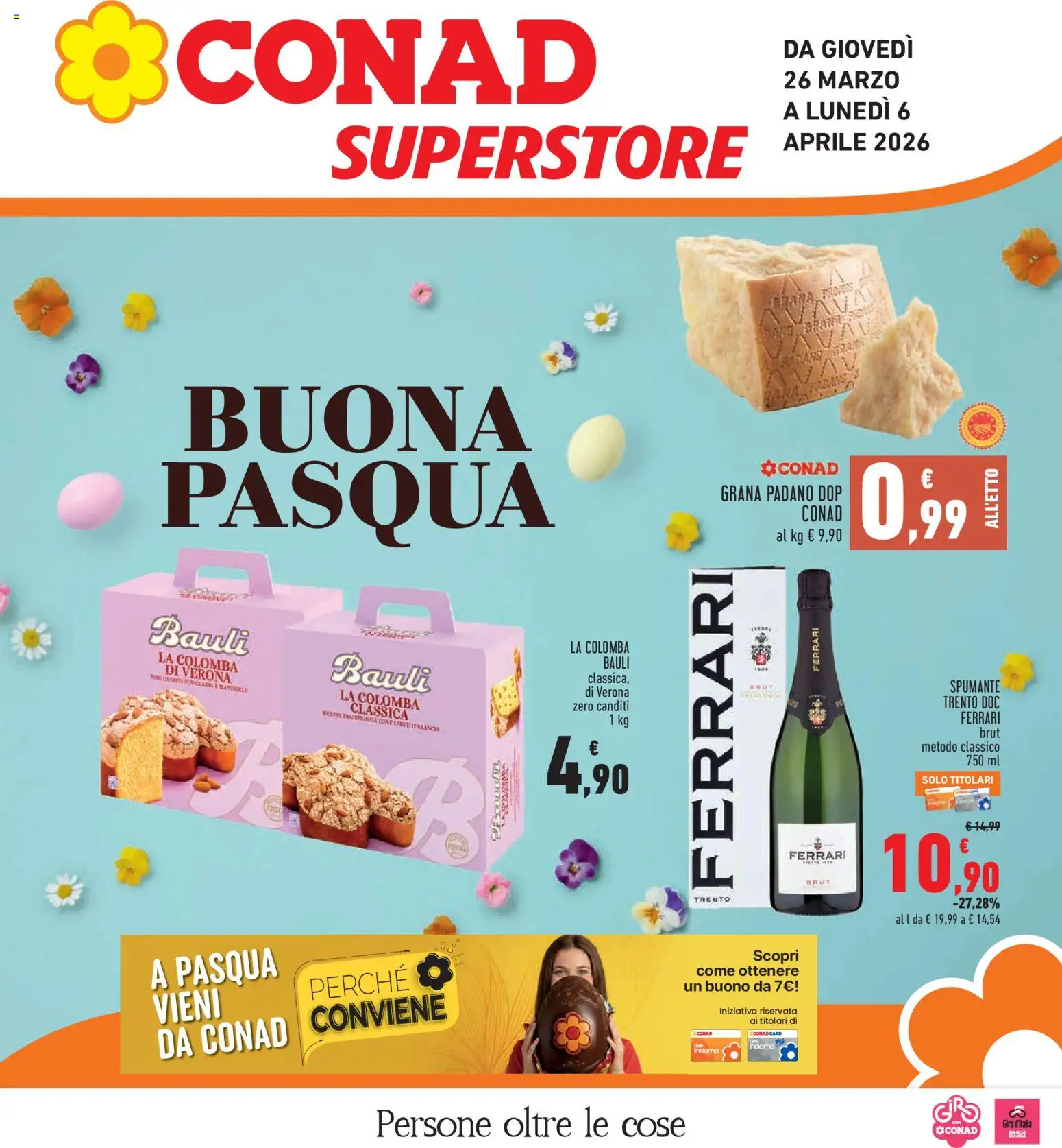 Volantino Conad del 26.03.2026 | Pagina: 1 | Prodotti: Mandorle, Spumante, Grana Padano, Glassa