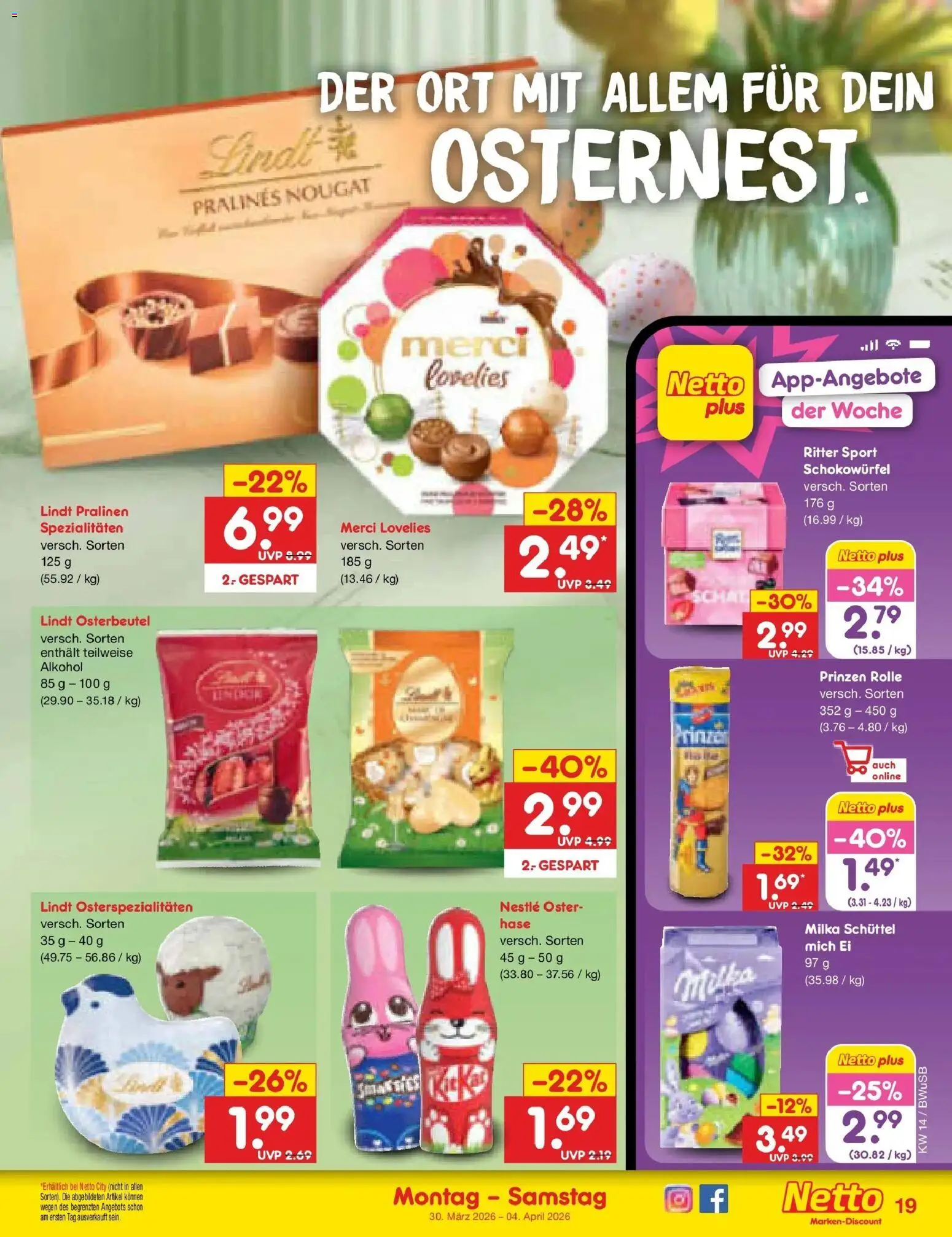 Netto Marken-Discount Prospekt Stemwede-Dielingen	 – gültig ab 29.03.2026 | Seite: 21 | Produkte: Merci, Ritter sport, Milka, Lindt