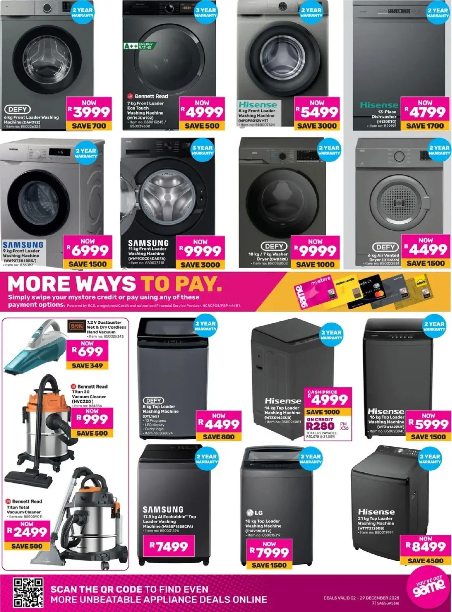 New Game catalogue – valid from 02.12.2025 | Page: 7 | Products: Washing machine, Dryer, Dishwasher, Vacuum cleaner