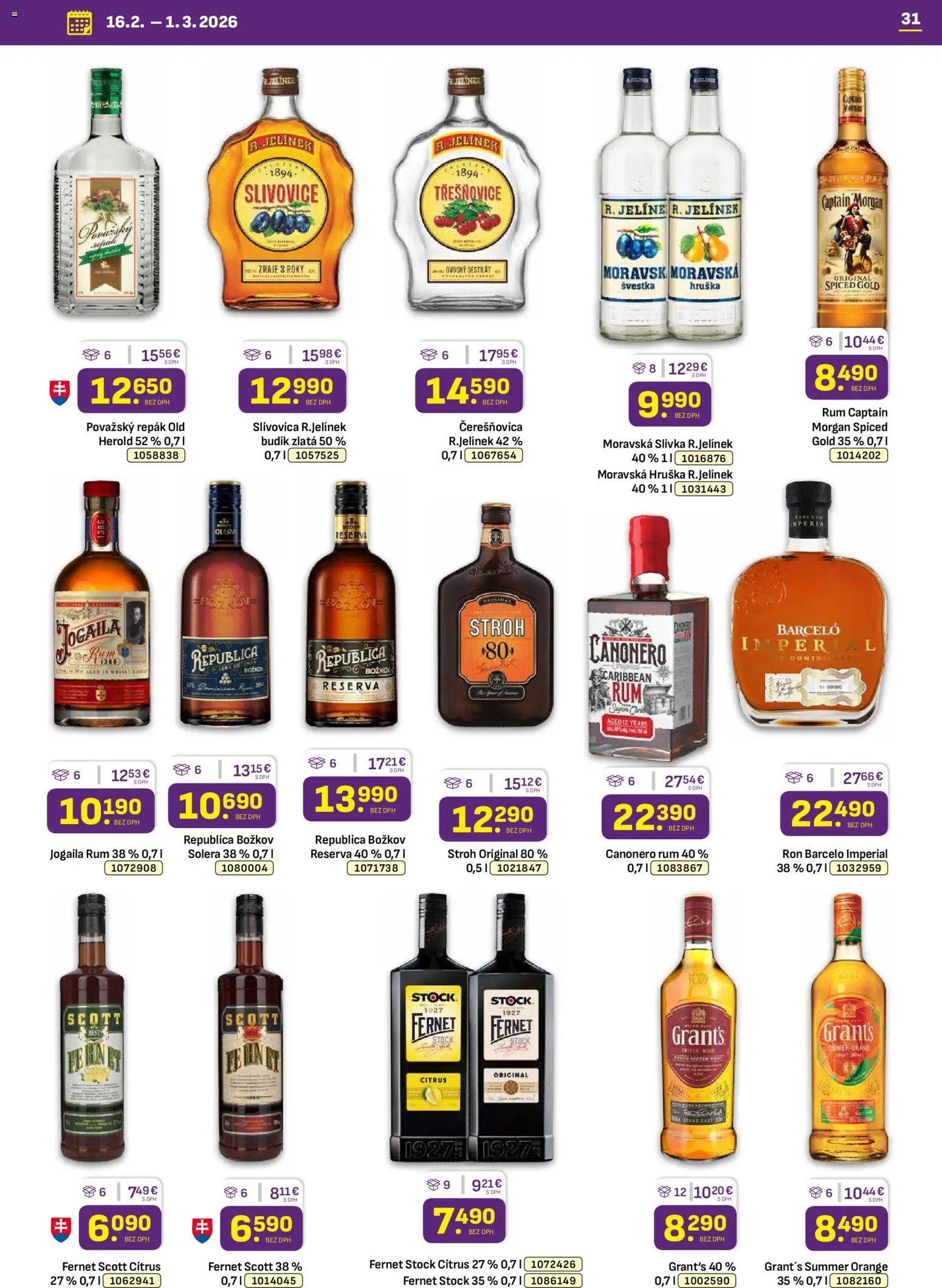 Nové Libex akcie – leták je platný od 16.02.2026 | Strana: 31 | Produkty: Republica, Fernet Stock, Destilát, Rum