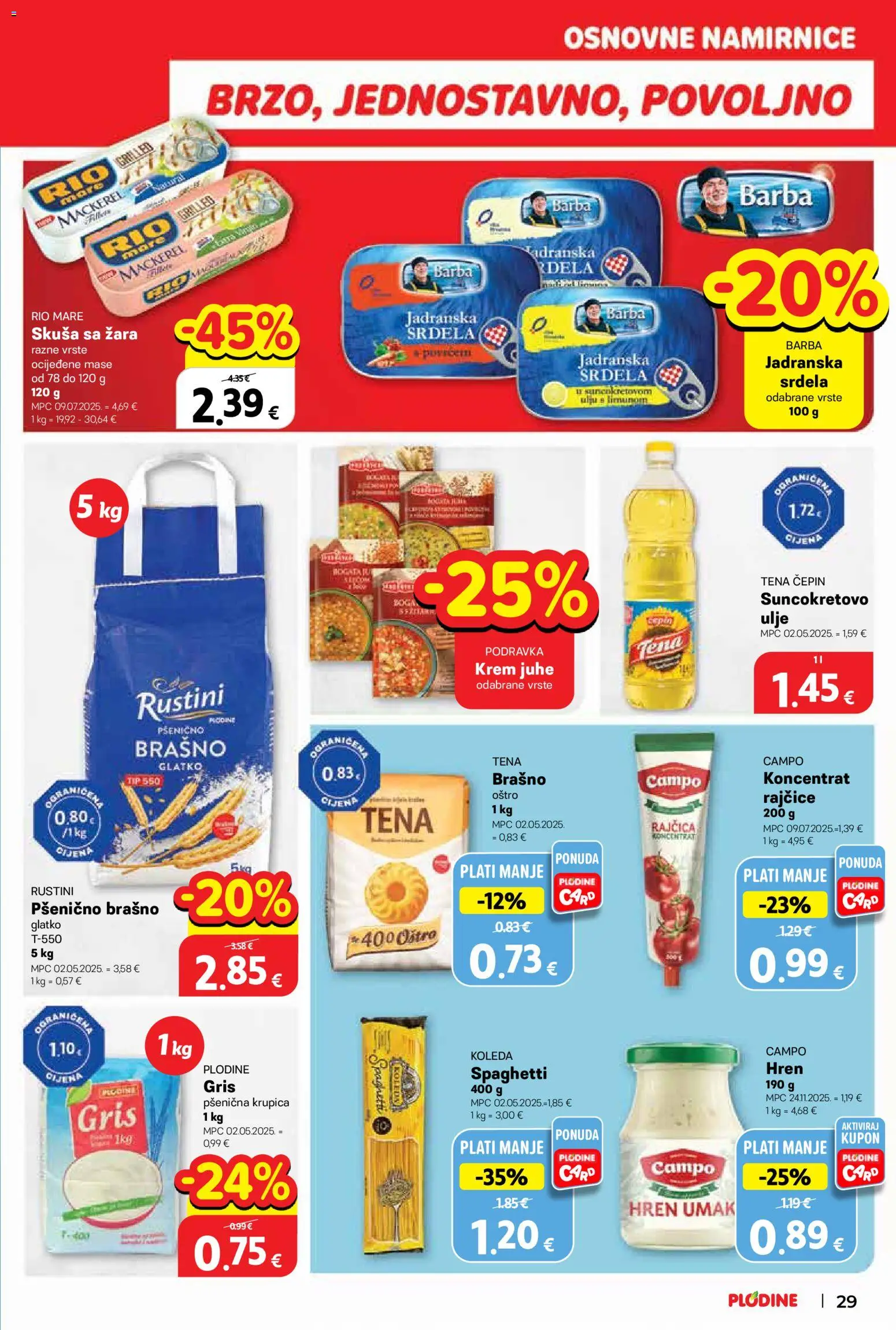 Plodine katalog | vrijedi od 04.03.2026 | Stranica: 29 | Proizvodi: Rio Mare, Ulje, Krupica, Brašno
