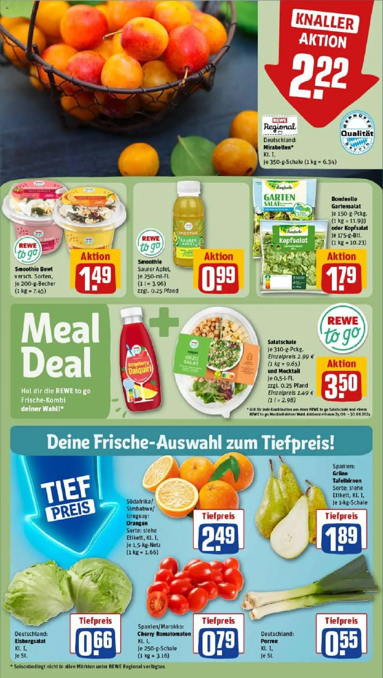 Rewe prospekt Piding	 - gültig ab dem 24.08.2025 | Seite: 6 | Produkte: Äpfel, Orangen, Eisbergsalat, Salat