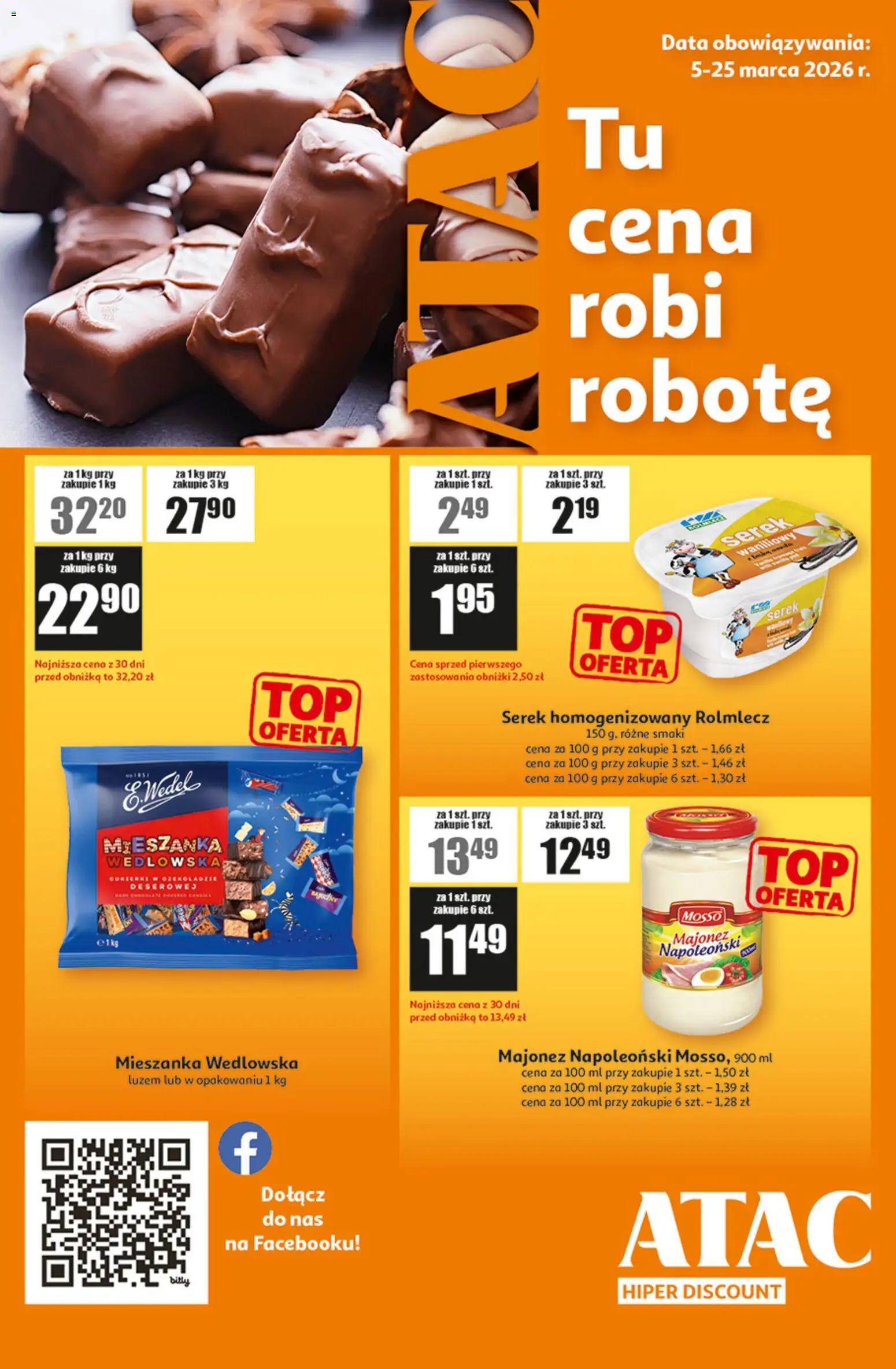 Auchan gazetka - ATAC Hiper Discount od 05.03.2026 | Strona: 1 | Produkty: Serek homogenizowany, Serek, Cukierki, Majonez