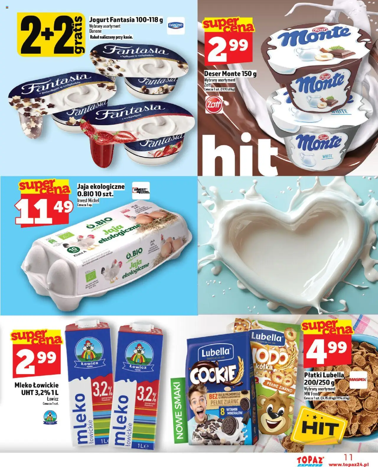 Topaz Gazetka - Express od 23.10.2025 | Strona: 11 | Produkty: Mleko, Jogurt, Mleko łowickie, Jaja