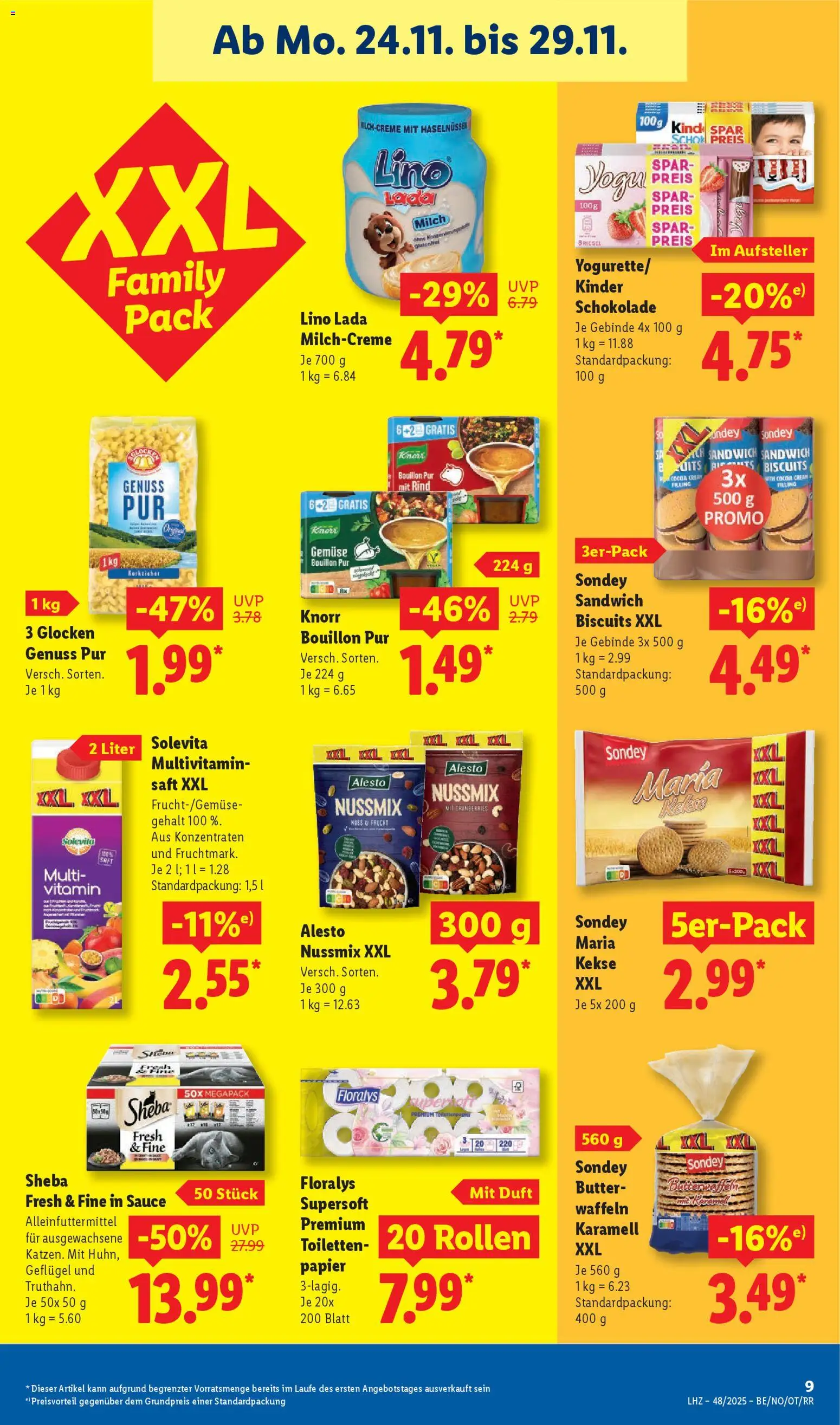 Lidl Prospekt Zossen – gültig ab 24.11.2025 | Seite: 9 | Produkte: Sheba, Milch, Butter, Kekse