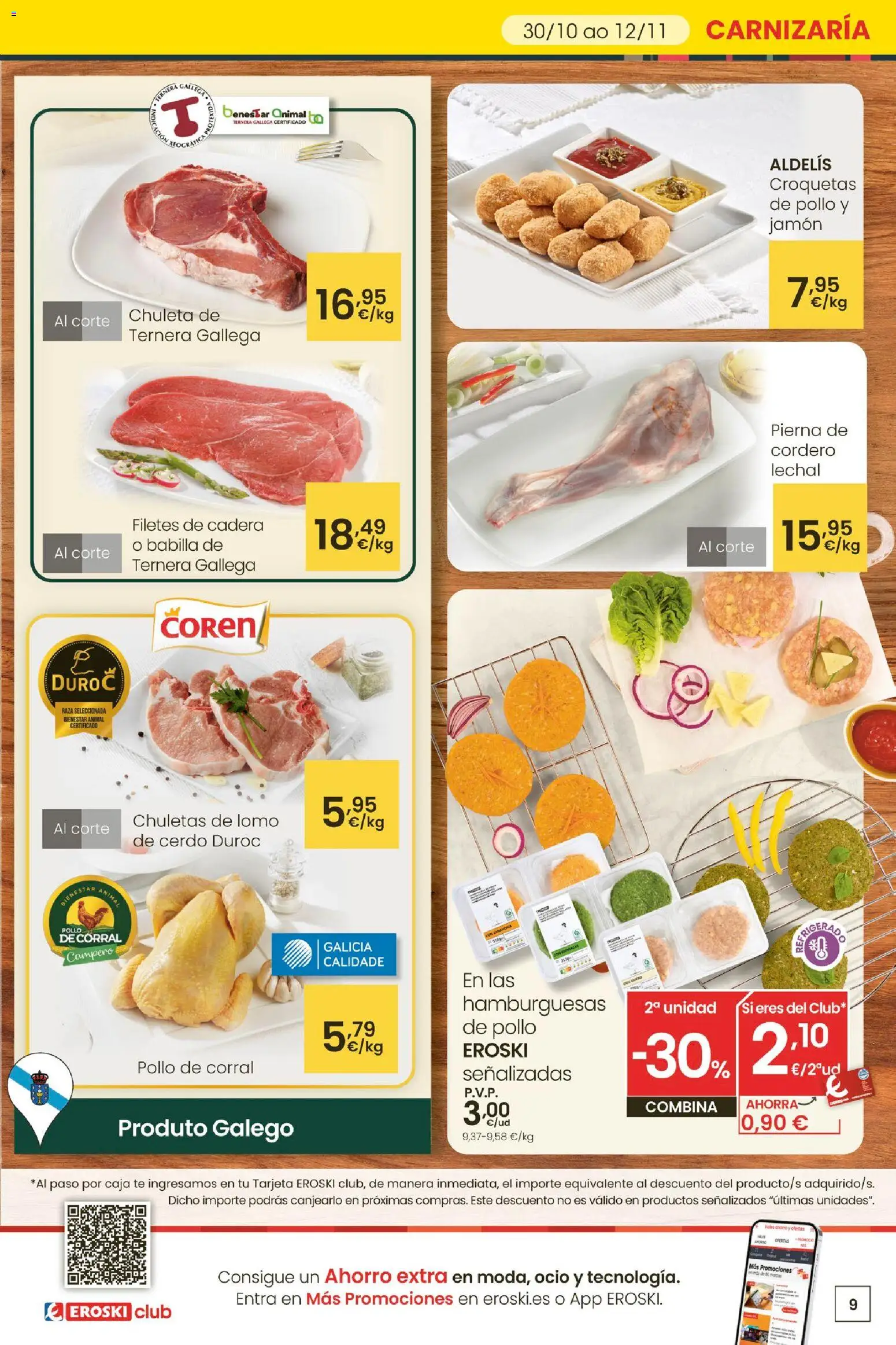 Eroski - Oferta 3x2 │ válido desde el 30.10.2025 | Página: 9 | Productos: Jamón, Cerdo, Croquetas, Caja