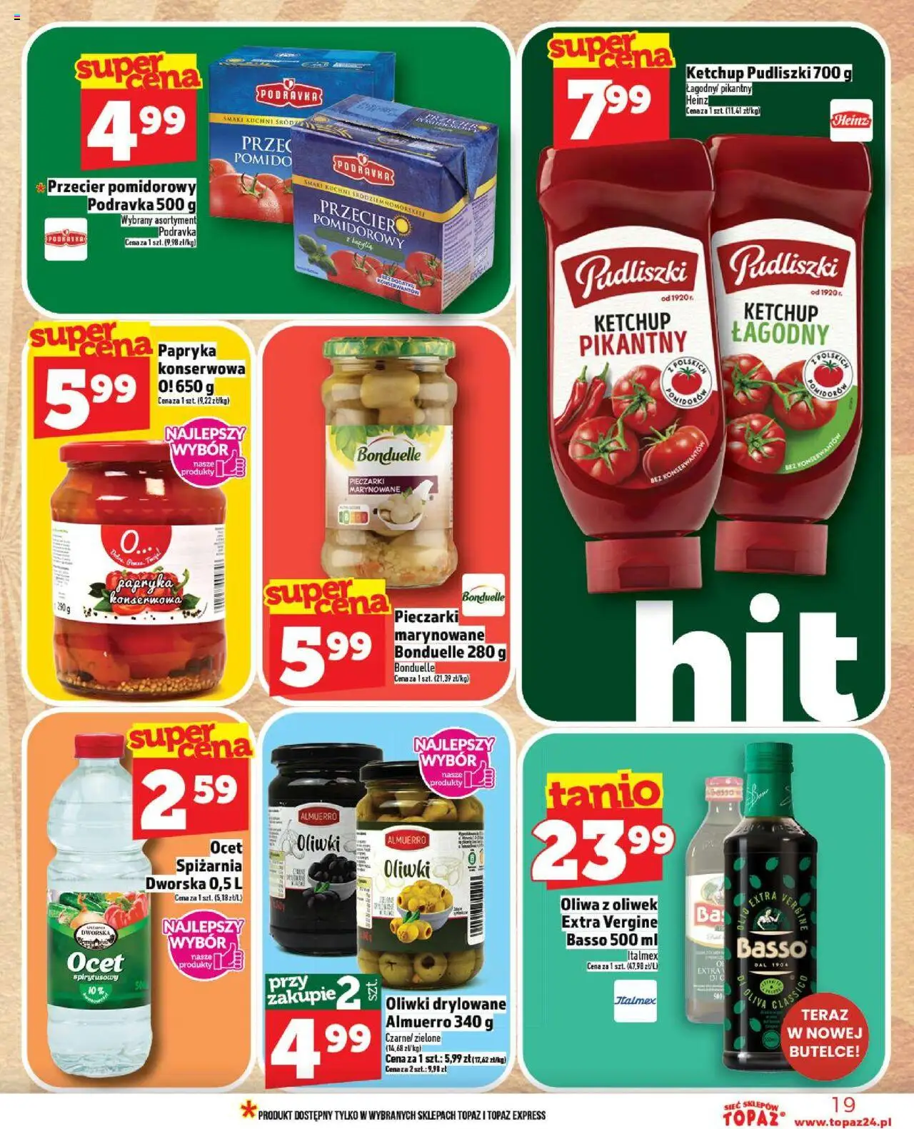 Topaz Gazetka - Ceny małe na stałe od 11.09.2025 | Strona: 19 | Produkty: Ocet, Pieczarki, Przecier pomidorowy, Bazylia