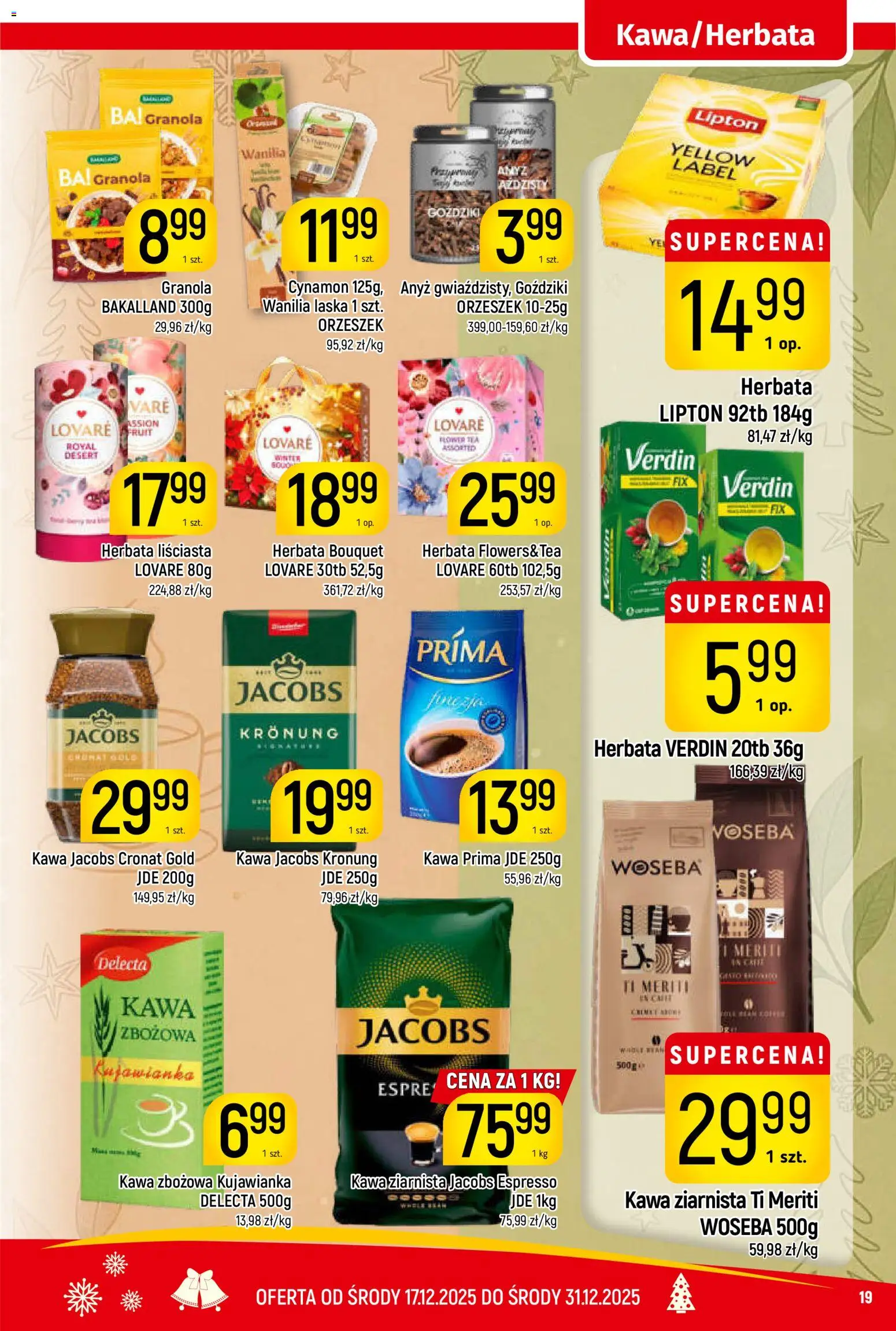 Piotruś Pan Gazetka od 17.12.2025 | Strona: 19 | Produkty: Goździki, Kawa jacobs, Kawa prima, Herbata