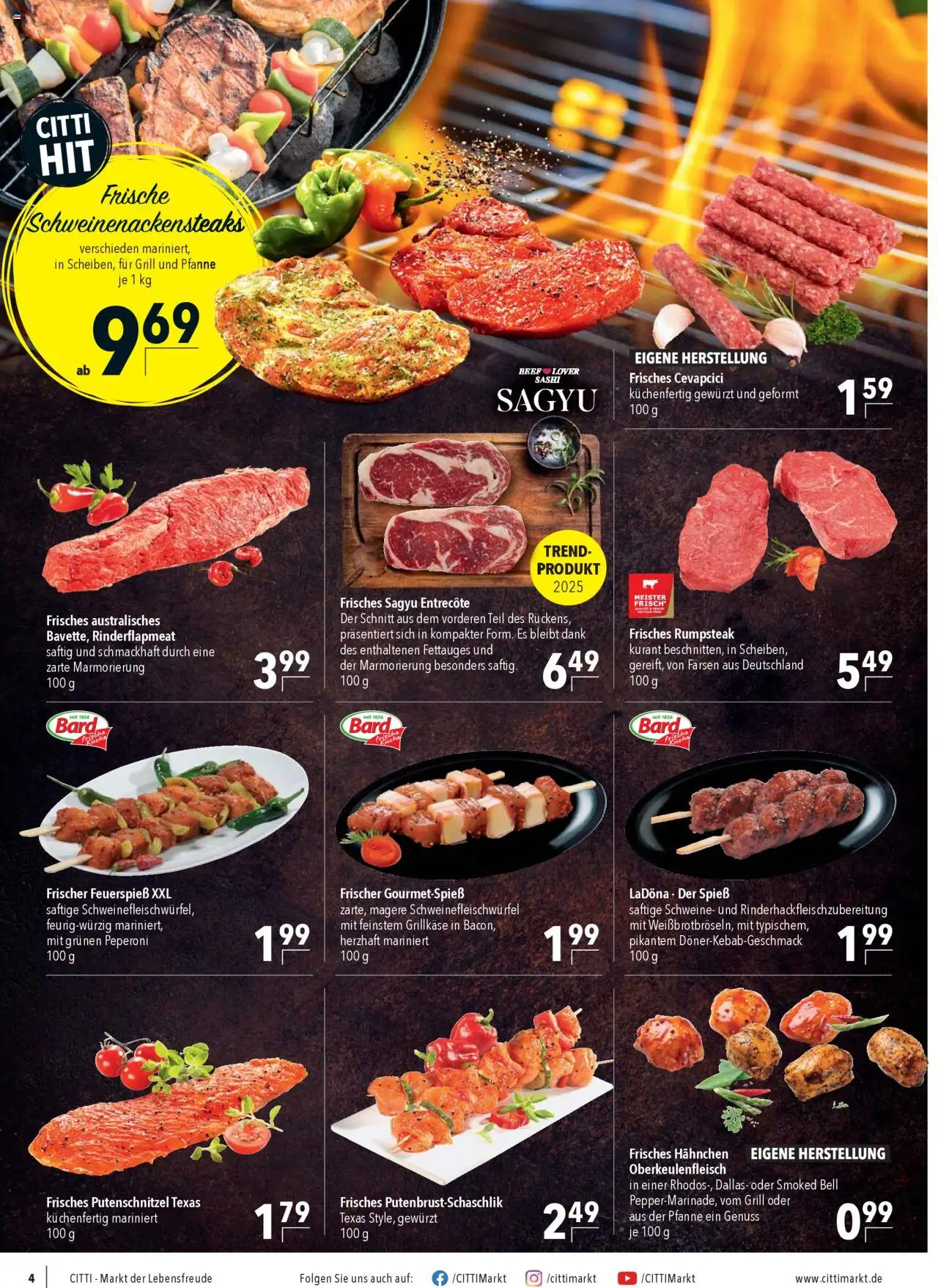 CITTI Markt Prospekt 	 - gültig ab dem 23.07.2025 | Seite: 4 | Produkte: Rumpsteak, Grill, Hahnchen, Cevapcici