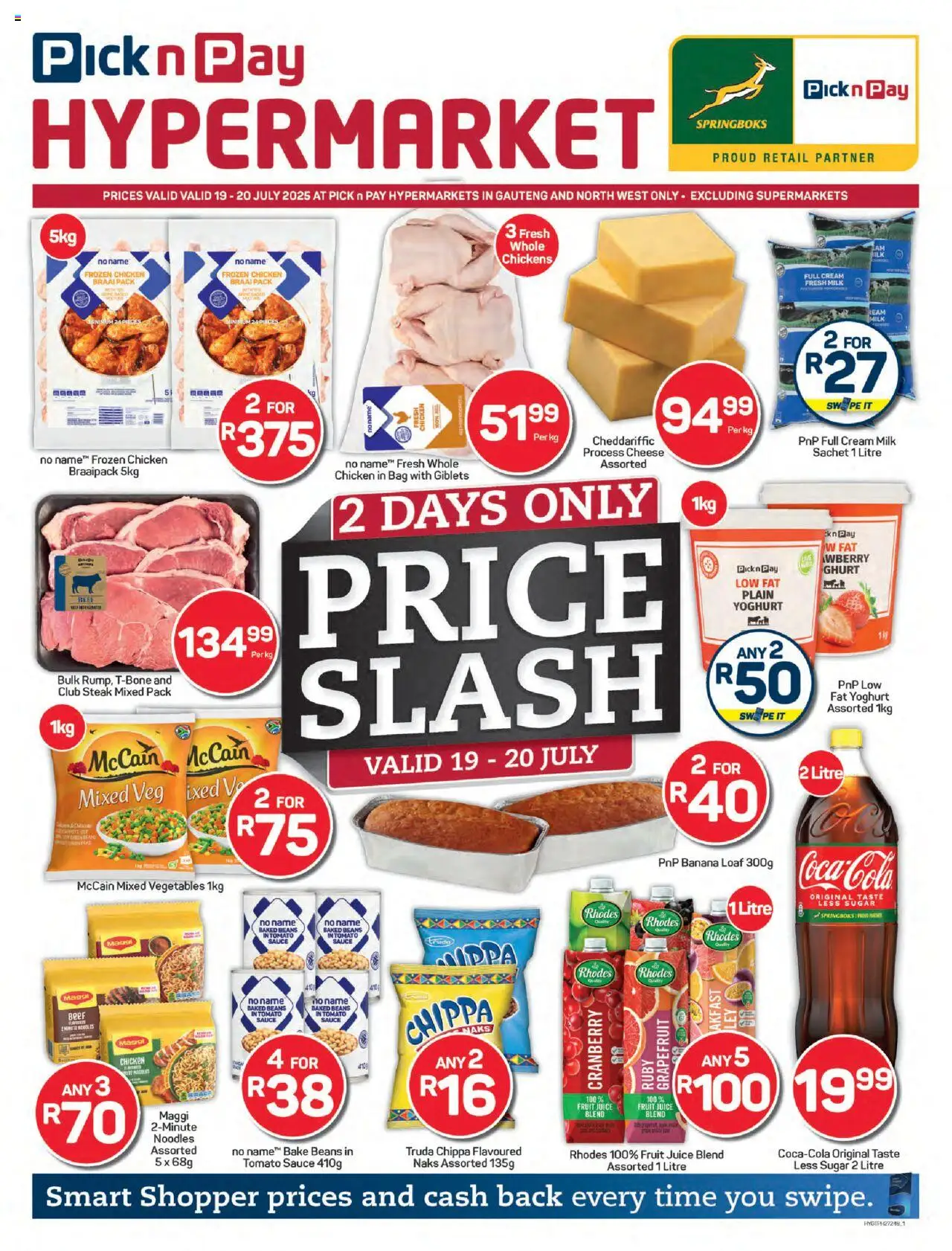 Pick n Pay Inland provinces - Hyper Price Slash Specials │ valid from 19.07.2025 | Page: 1 | Products: Yoghurt, Noodles, Beef, Sugar