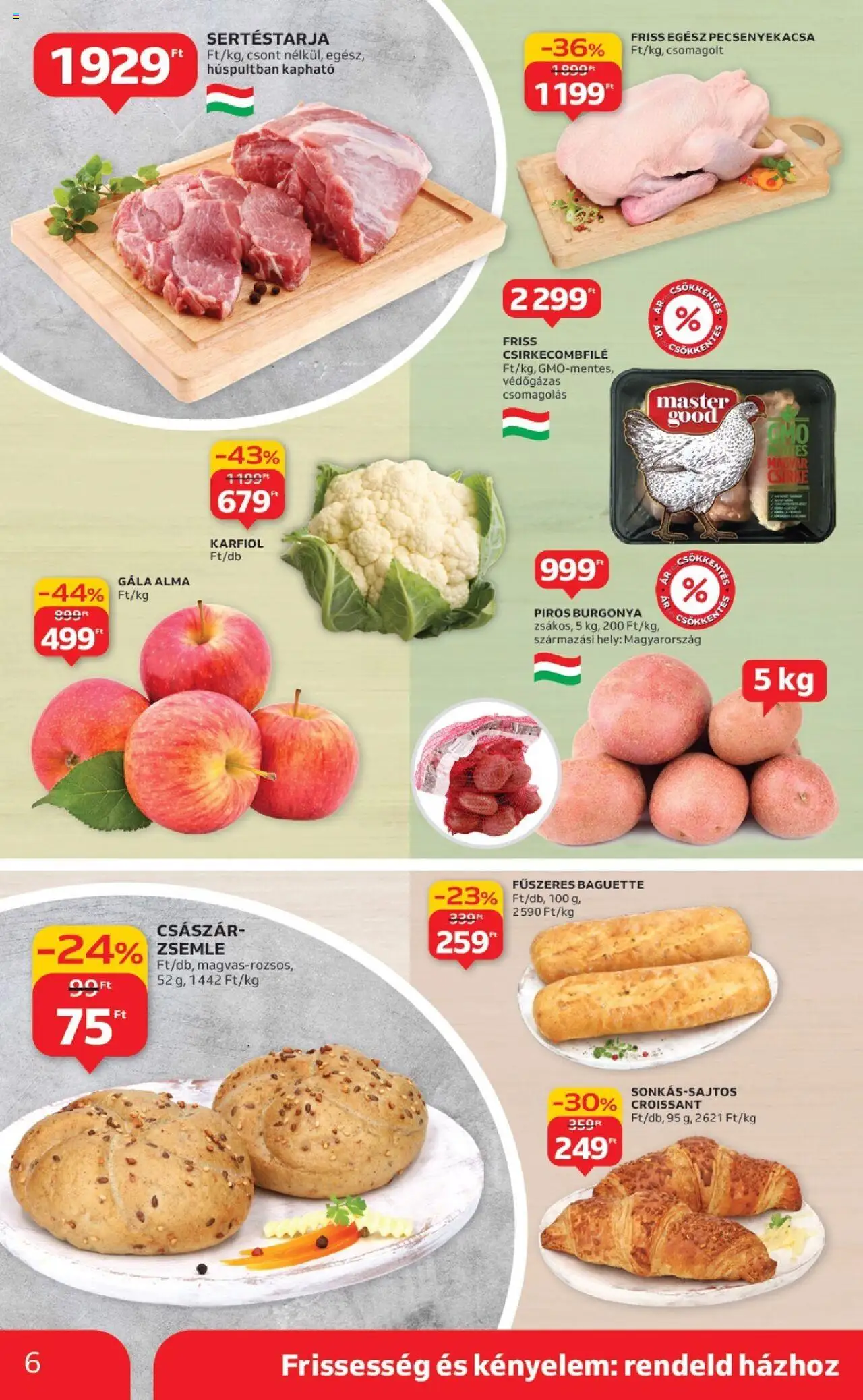 Auchan akciós ujság - amely érvényes a következő dátumtól: 18.09.2025 | Oldal: 6 | Termékek: Karfiol, Sertéstarja, Croissant, Zsemle