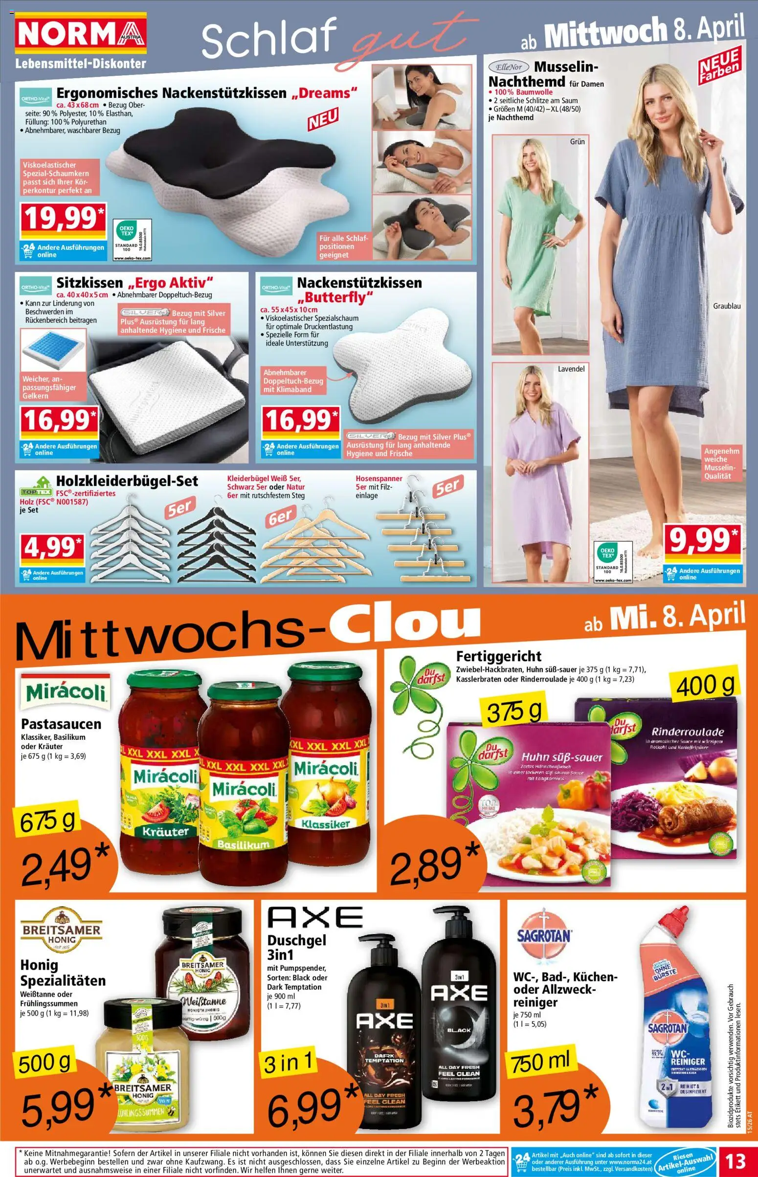 Norma Flugblatt gültig ab 07.04.2026 | Seite: 13 | Produkte: Kleiderbügel, Bürste, Duschgel