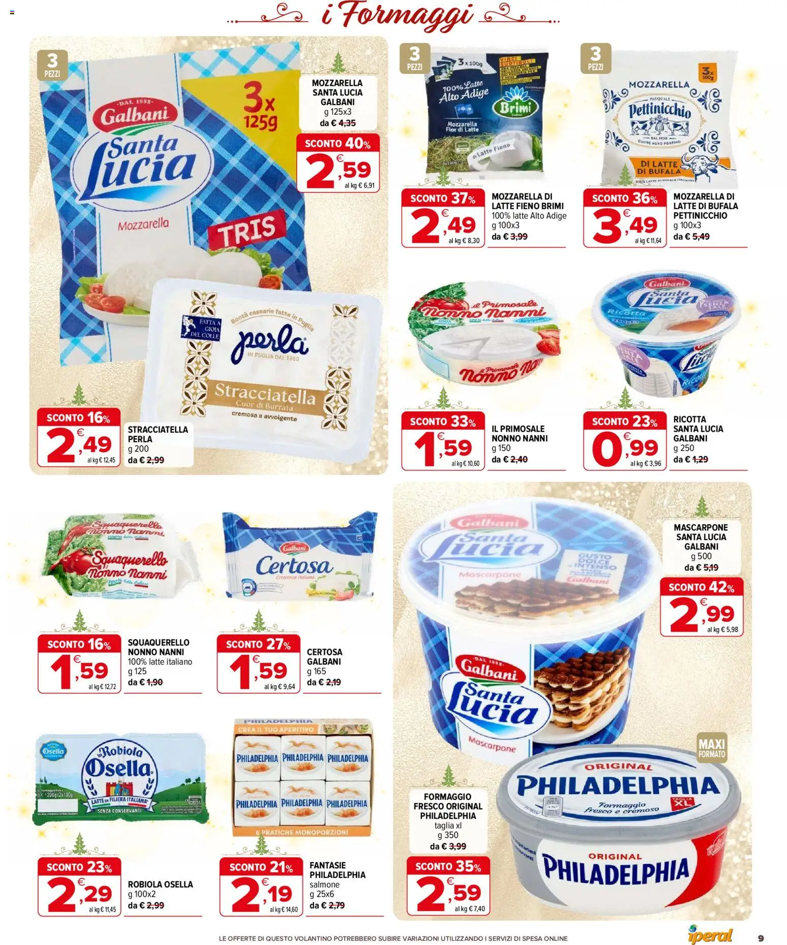 Volantino Iperal del 11.12.2025 | Pagina: 9 | Prodotti: Mozzarella, Latte, Formaggio, Mascarpone